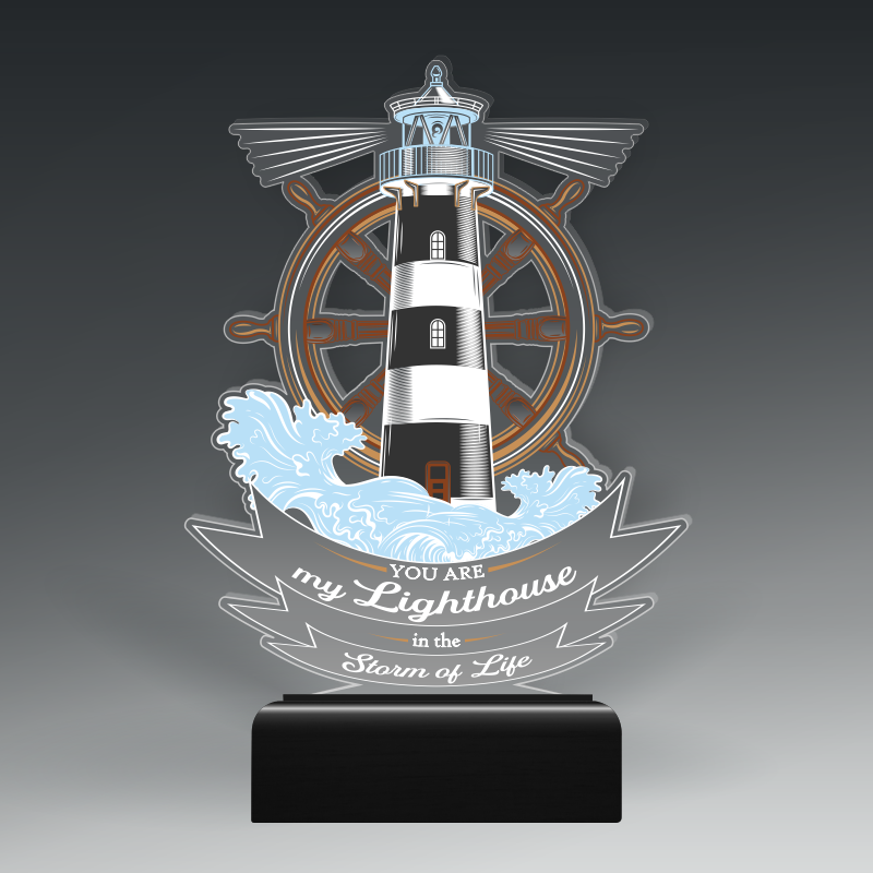 Custom Cut acrylic with color in wood base 8