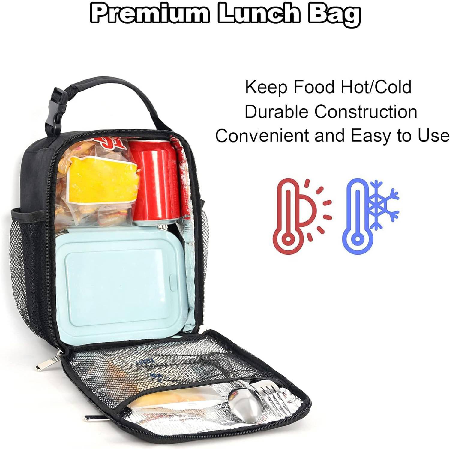 6 Can Oxford Insulated Lunch Cooler Bag w/ Zipper Pocket 2