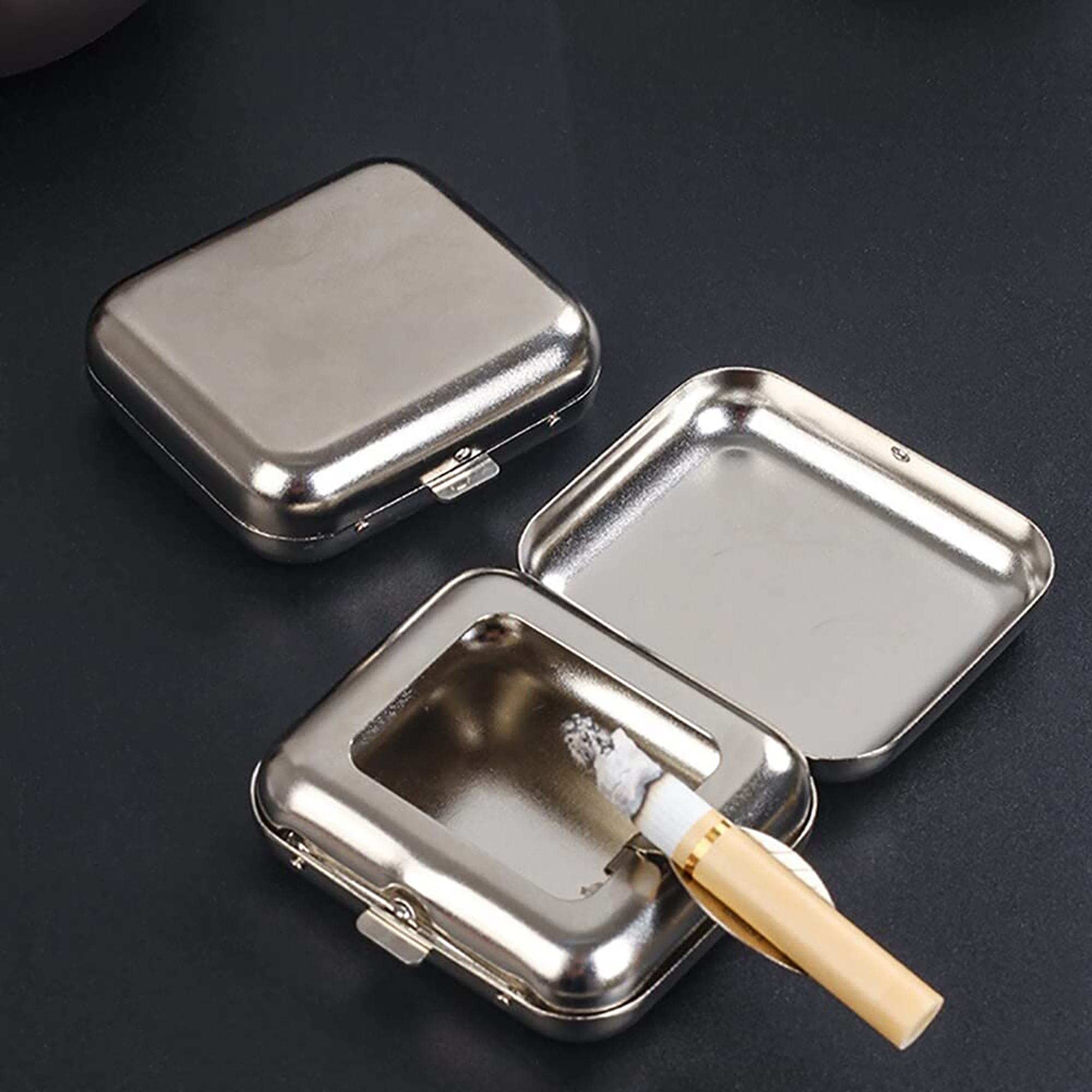 Portable Stainless Steel Pocket Ashtray with Sealed Lid 5
