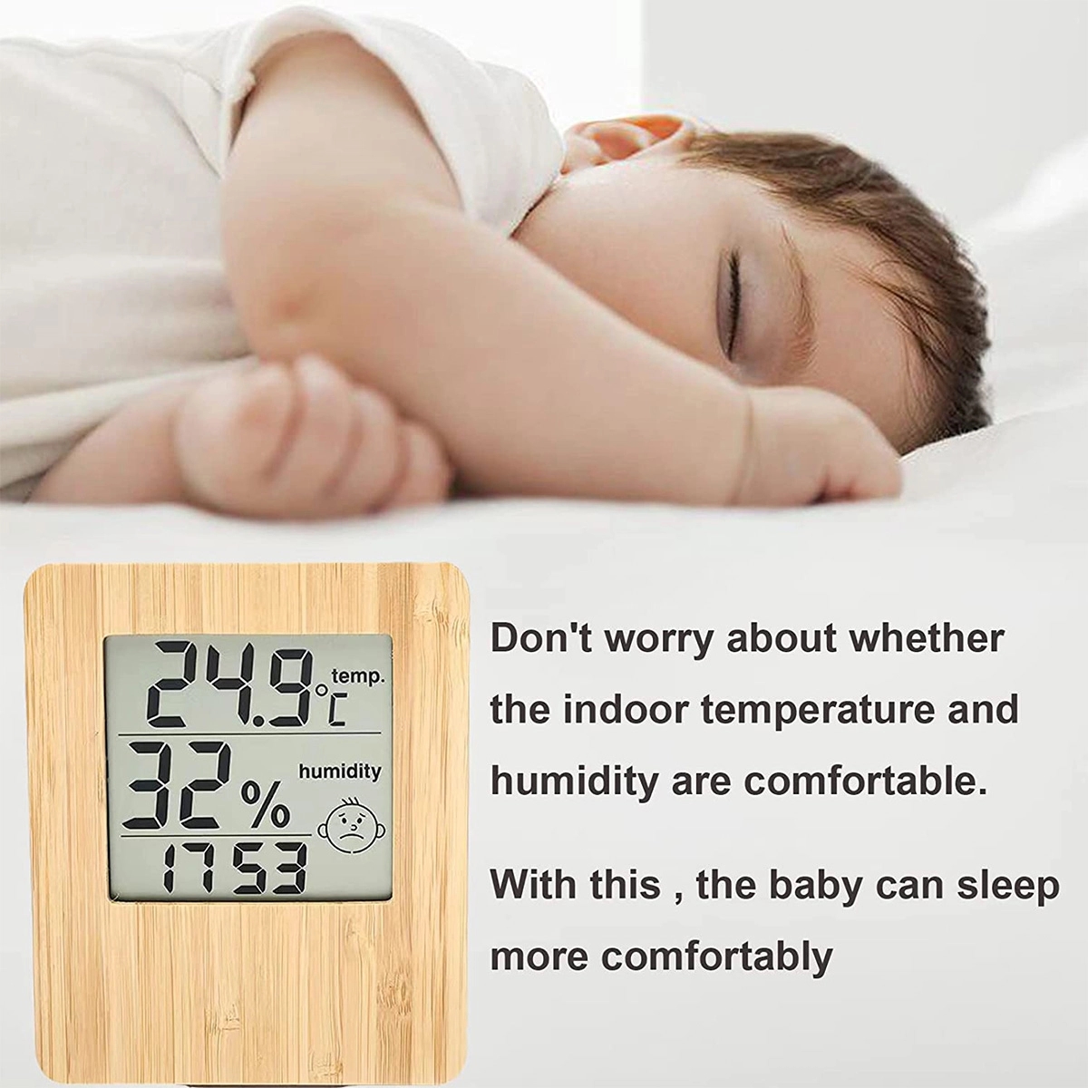 Bamboo Indoor Hygrometer & Thermometer Weather Clock 4