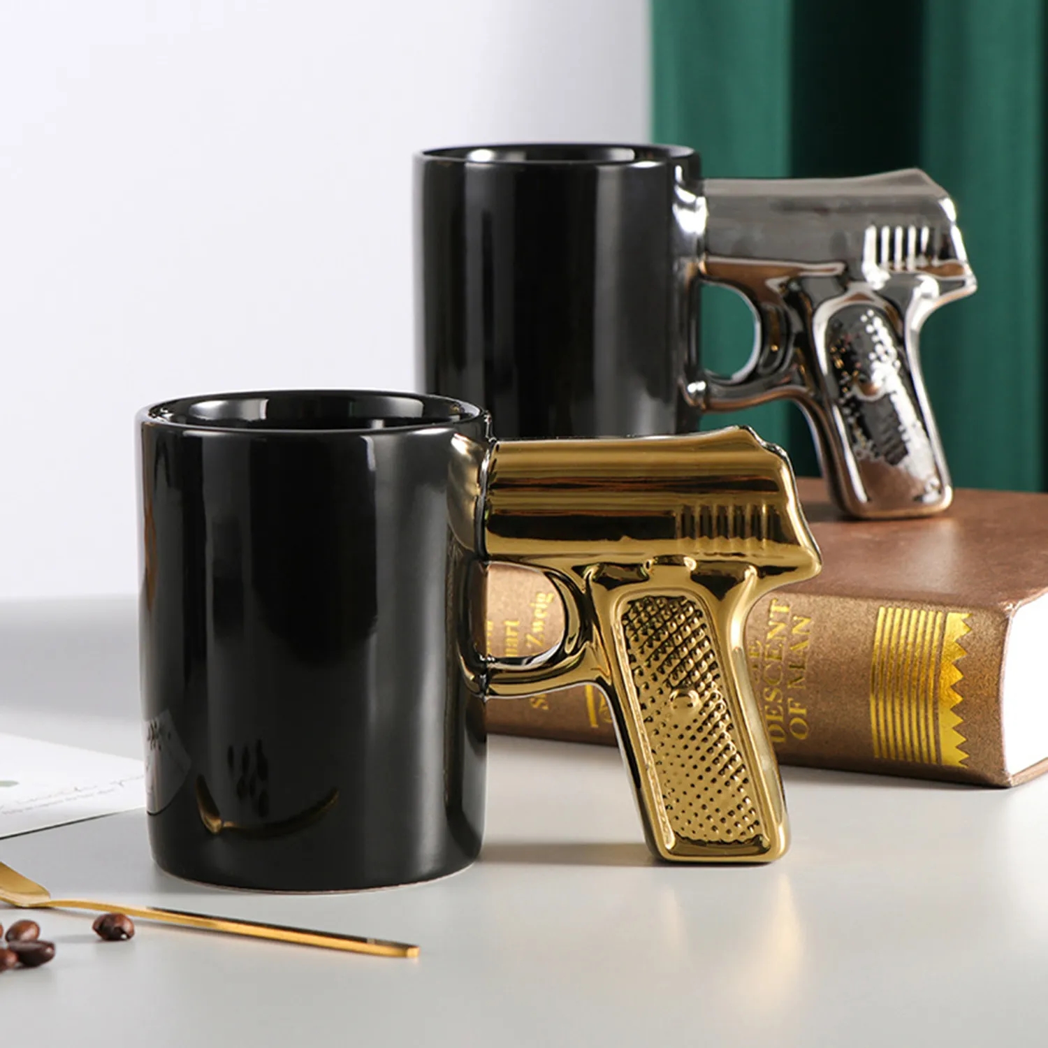 Ceramic Cup Gold Silver Pistol Mug 6