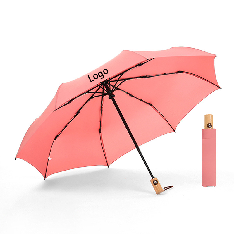 Automatic Compact Umbrella with Wooden Handle 2