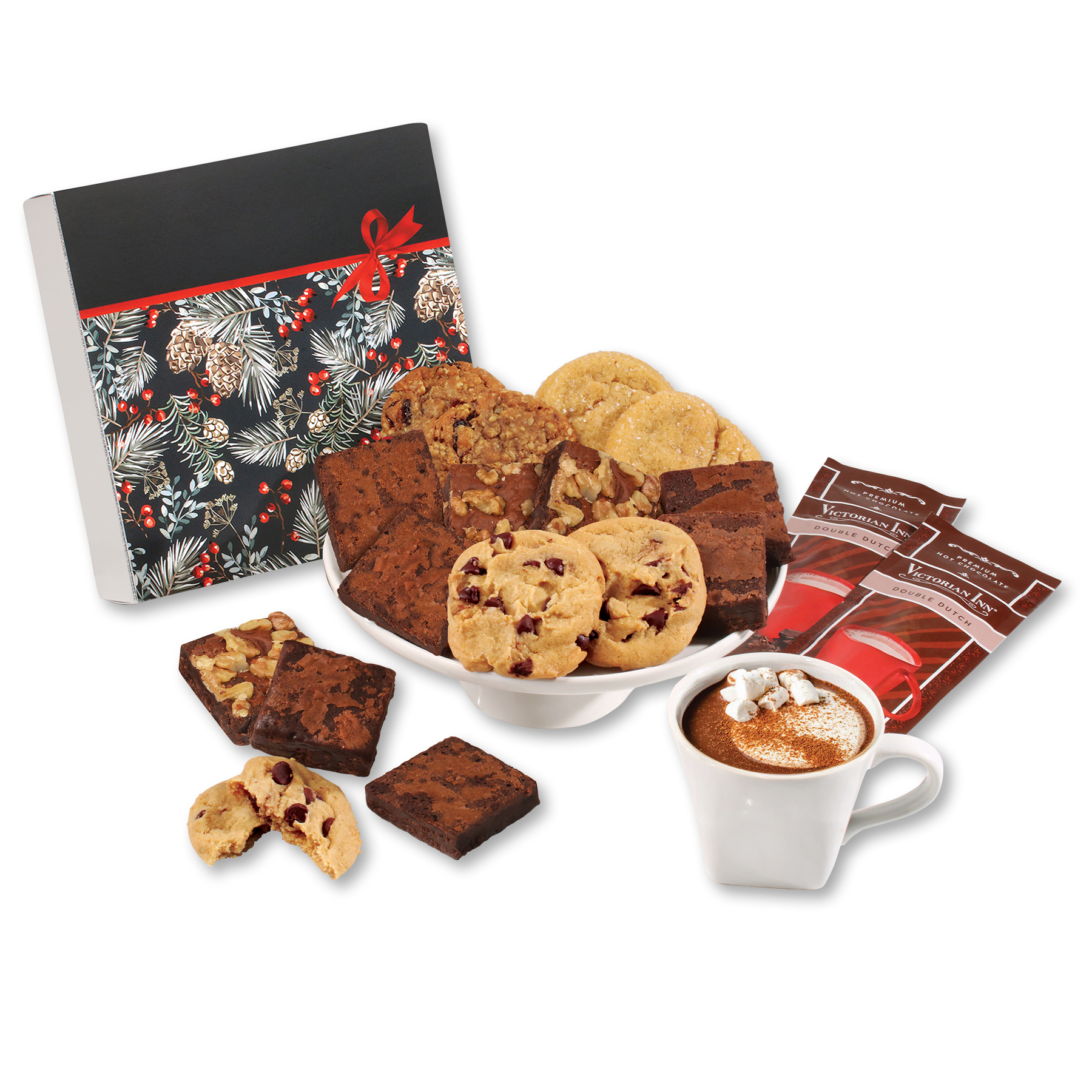 Gourmet Cookie & Brownie Gift Box with Pine Boughs & Berries Sleeve 2