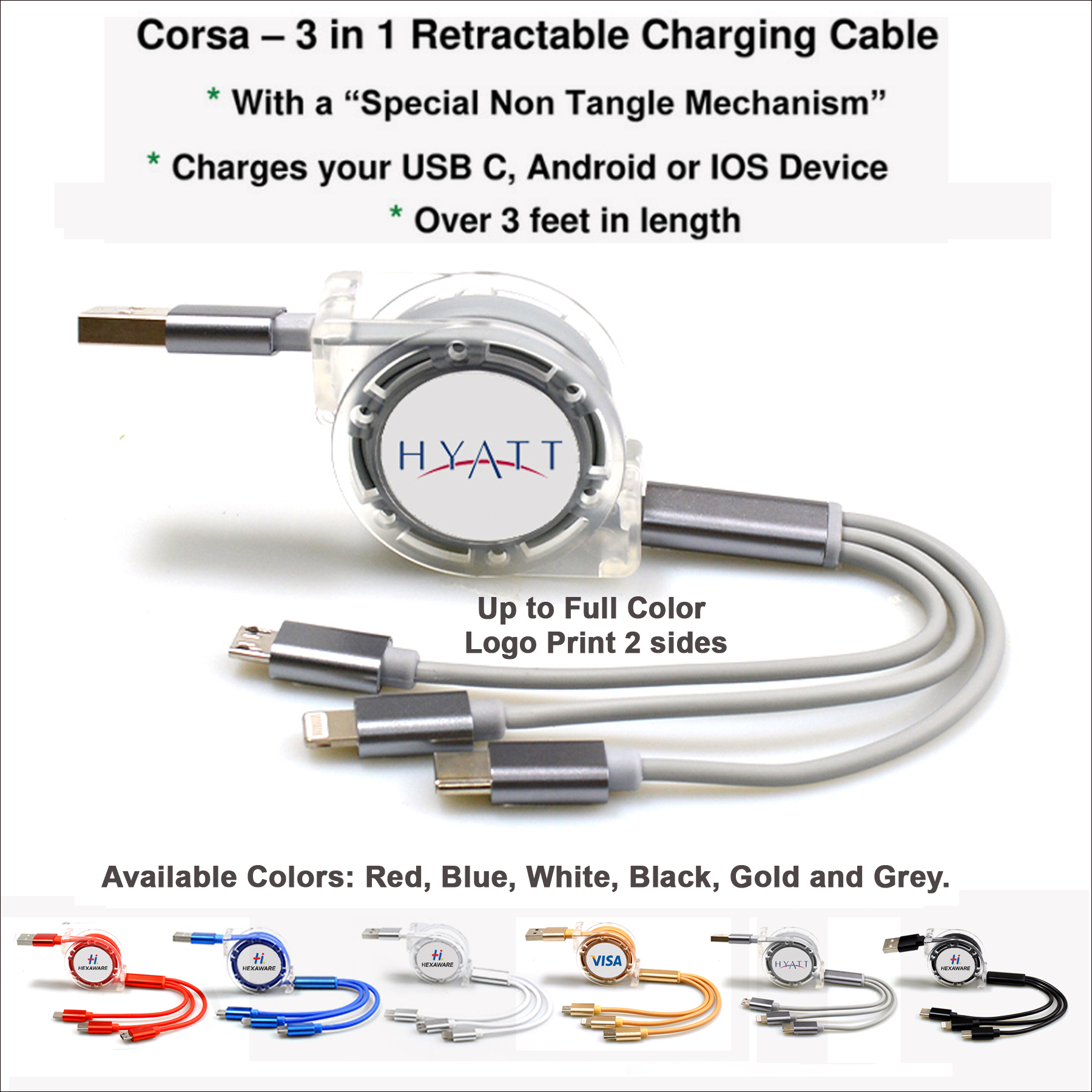 Corsa 3 in 1 Retractable Charging Cable 5
