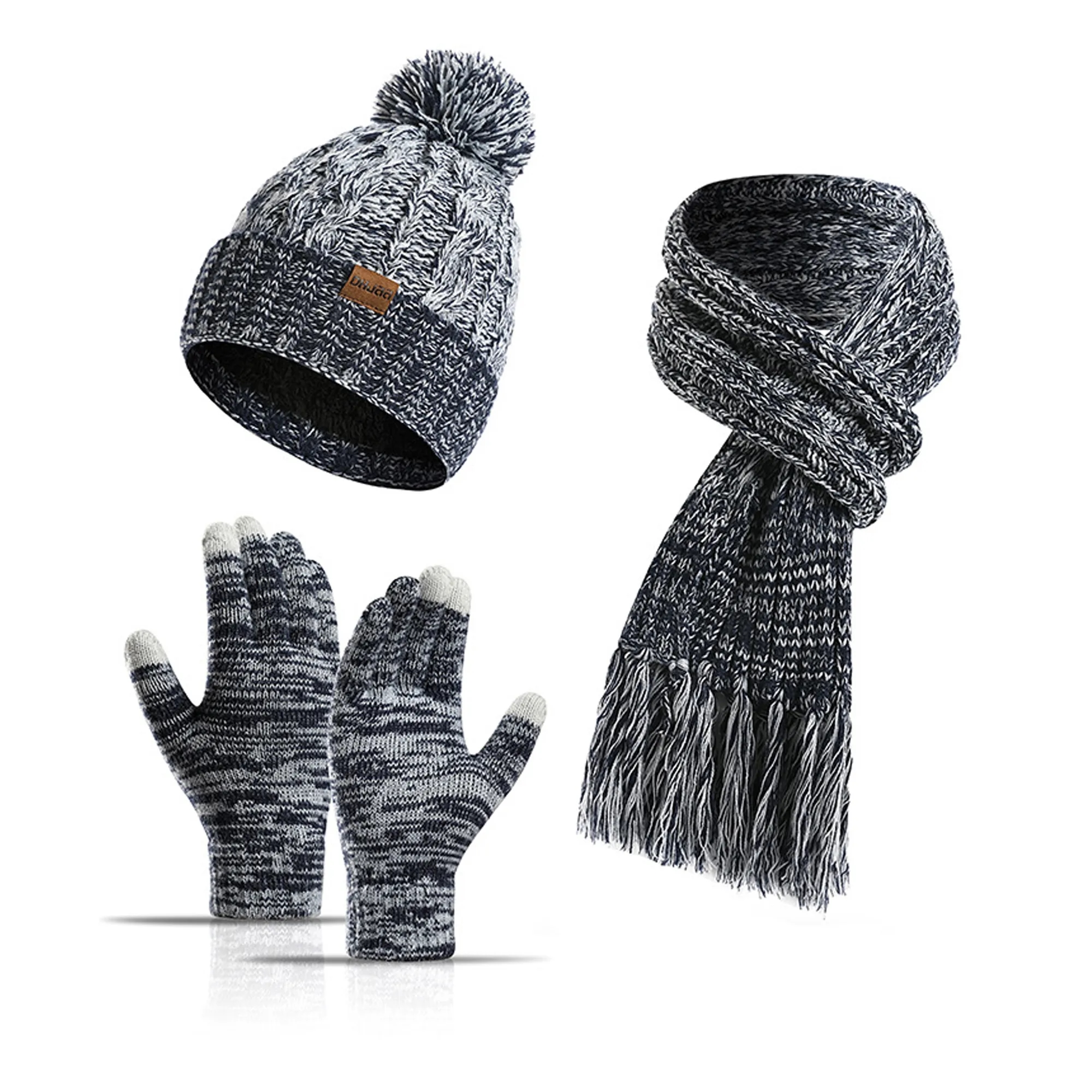 3 Piece Cable Knitted Hat Gloves & Scarf Winter Set 8