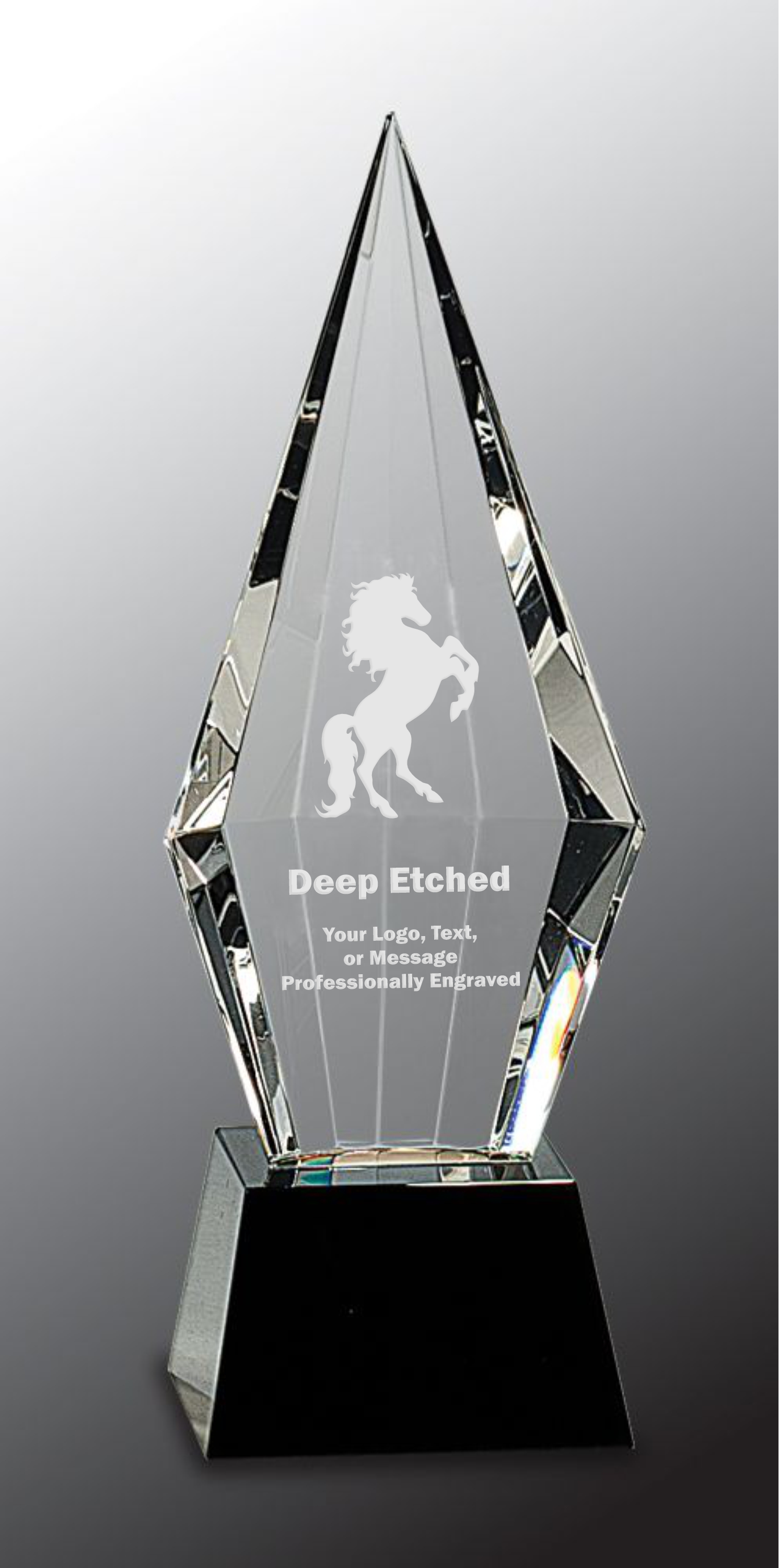 9 1/2" Obelisk Facet Crystal on Black Pedestal Base Crystal Award