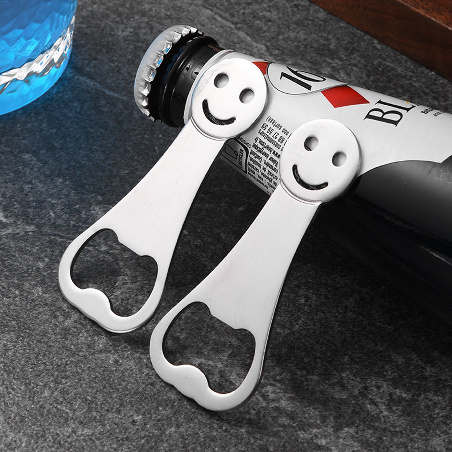 Smiley Face Flat Trapezoidal Stainless Steel Bottle Opener 3