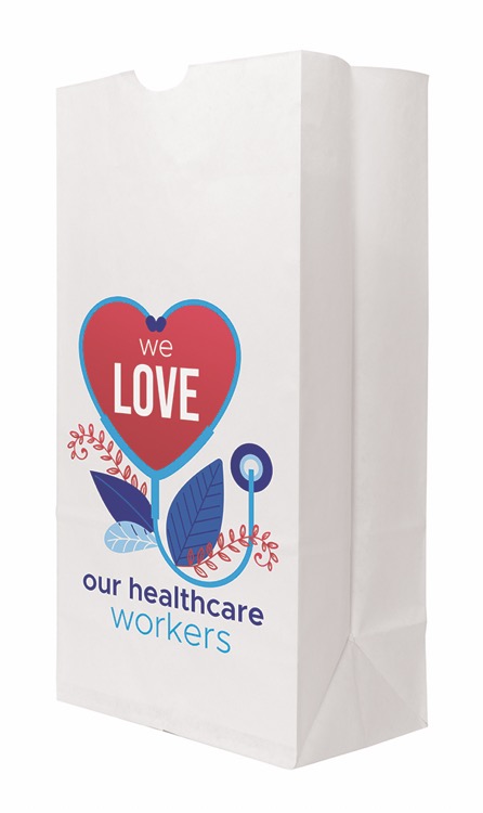 Full Color 1-Sided SOS White Paper Bags (7.125" x 13.9375" x 4.375")