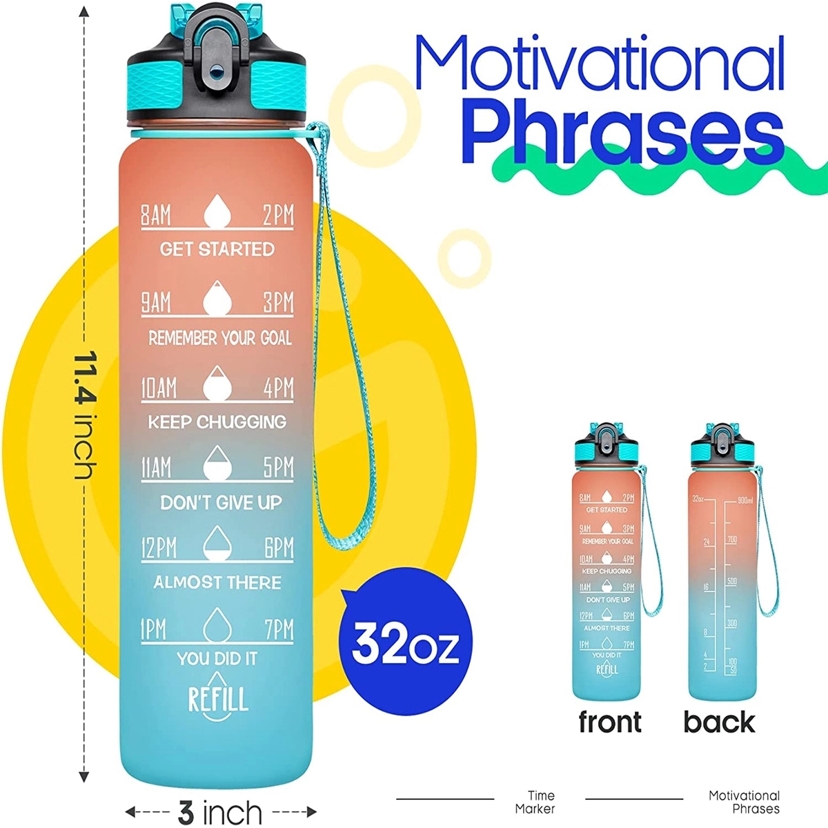 32 OZ Water Bottle with Time Marker & Straw 4