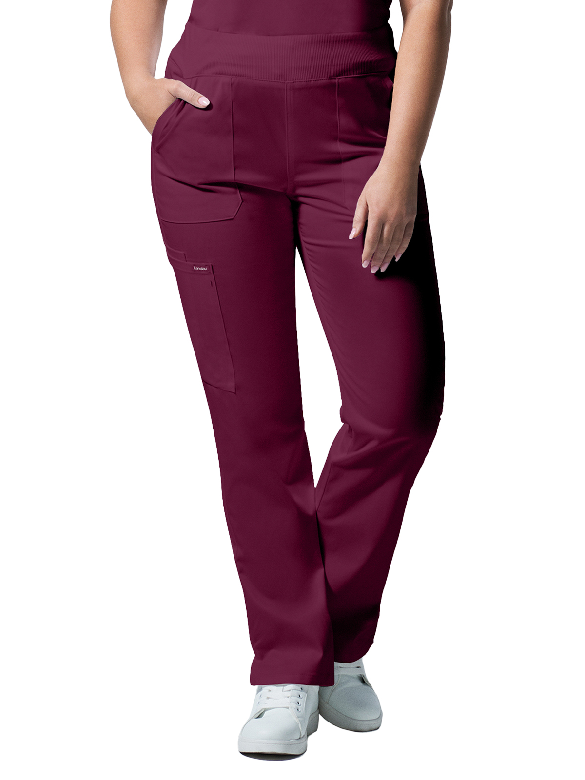 Landau - ProFlex - Women's Five-Pocket Mid-Rise Rib-Knit Elastic Waist Straight Leg Pant 1