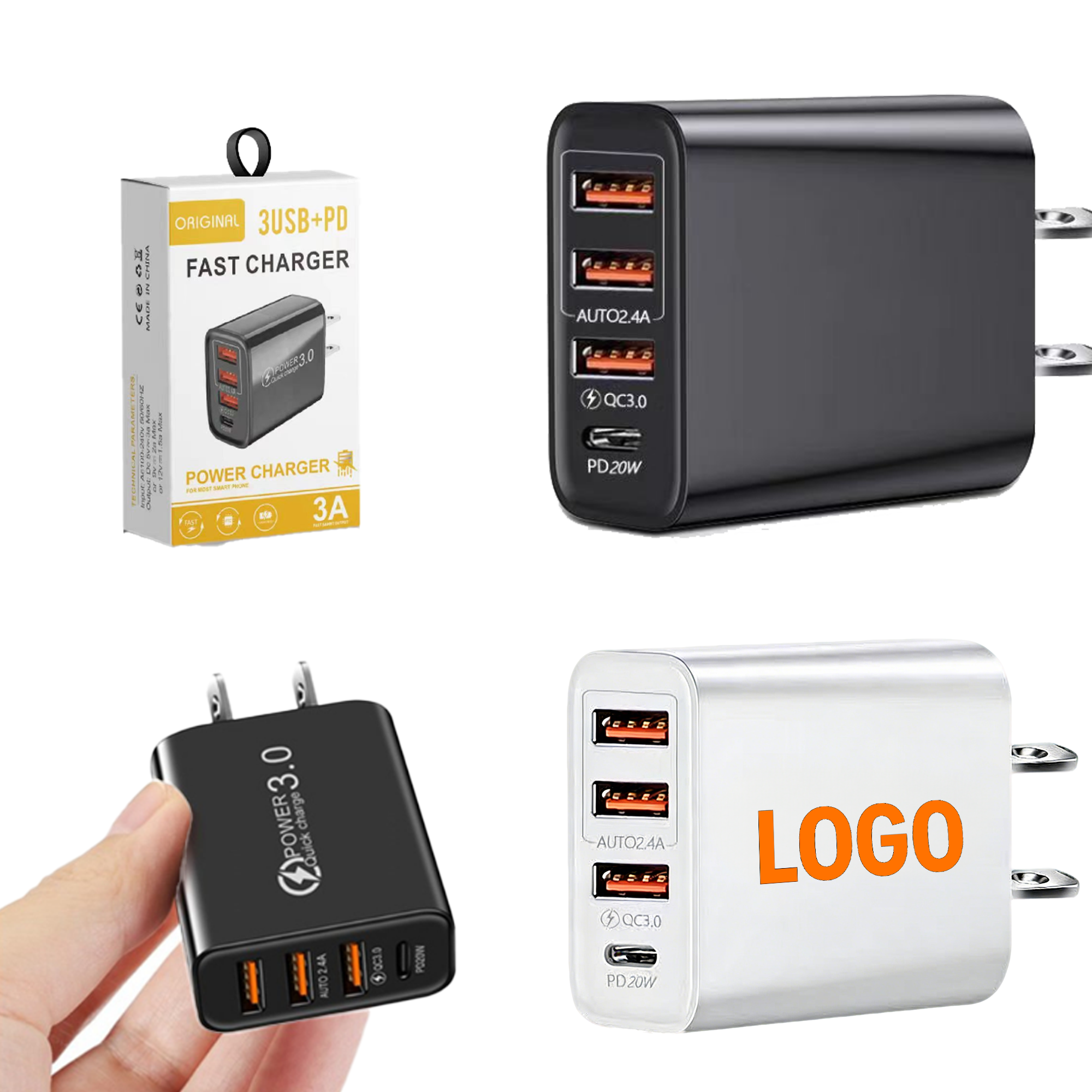 US Wall Adapter With USB-C PD20W and Triple USB Fast Ports 2