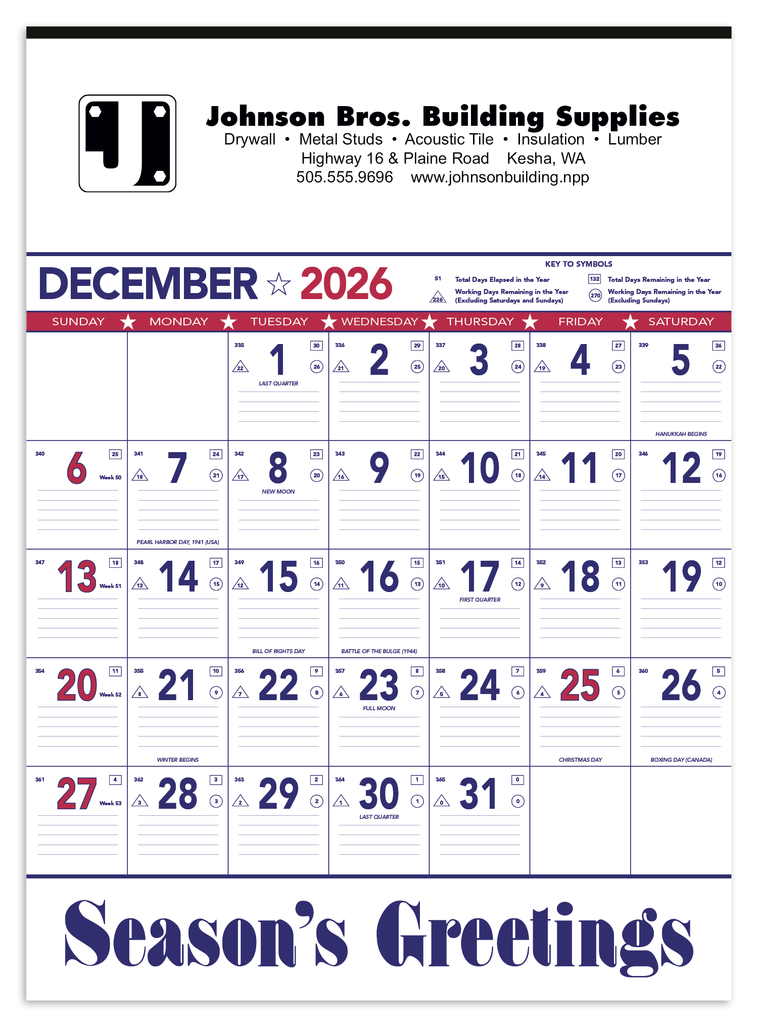 Triumph® Calendars Patriotic Contractor Memo Calendar 11