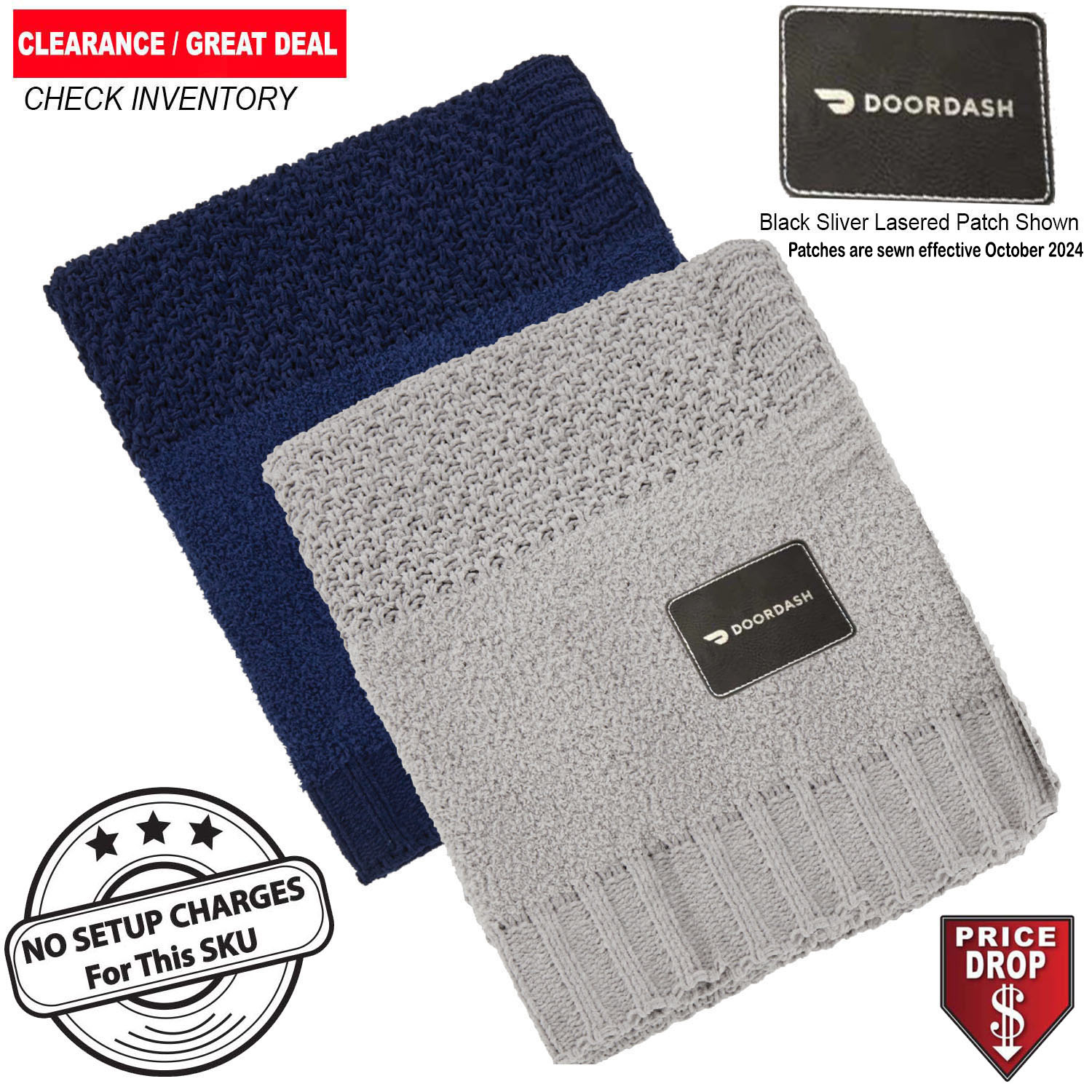 Crochet Knit Blanket, 50x60, with Lasered logo patch, NO SETUP CHARGE 10