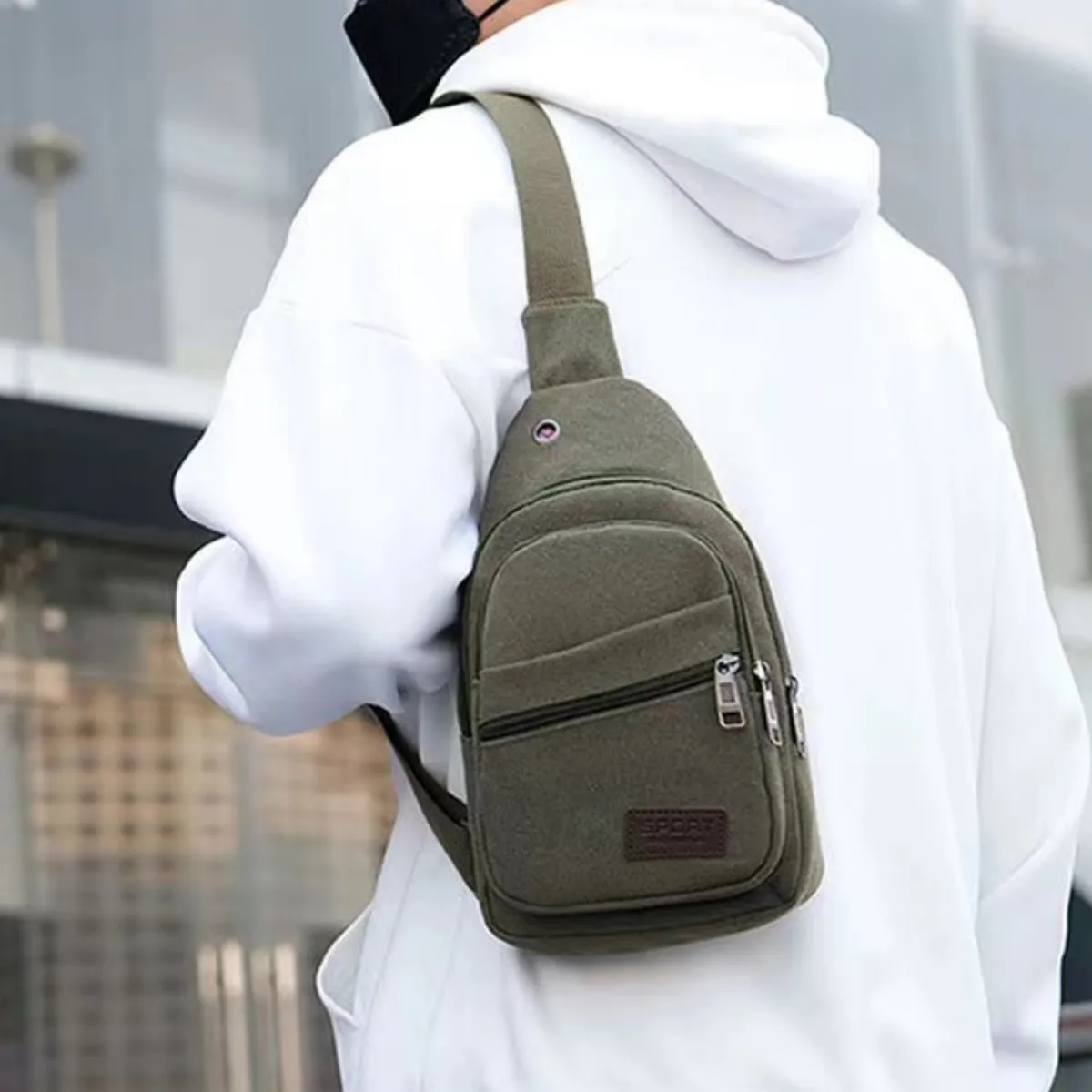 Casual Canvas Crossbody Sling Bag with Earphone Port 3
