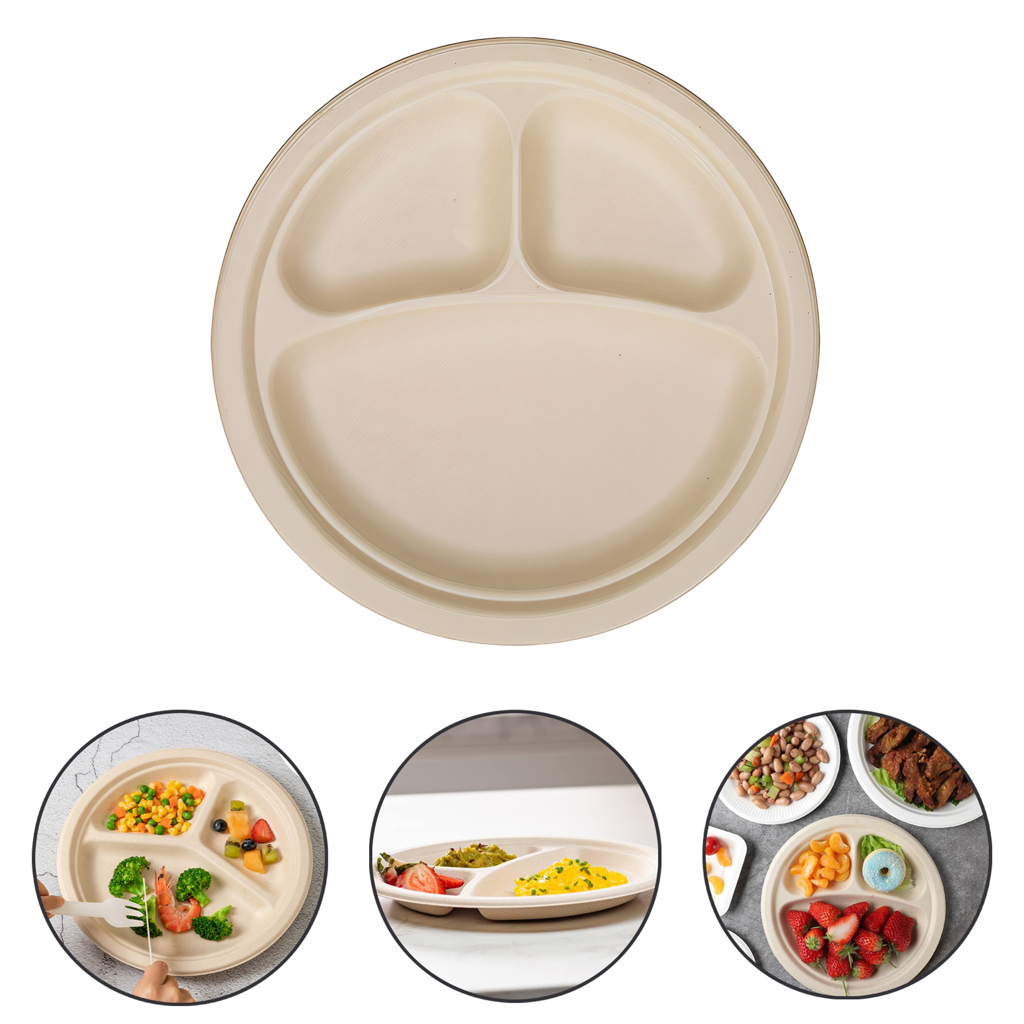 3-Compartment Round Paper Plates 3
