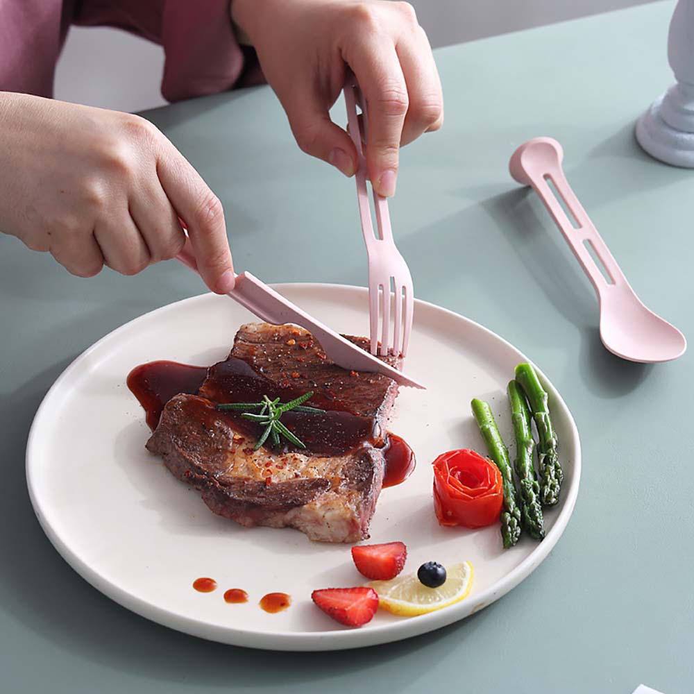 3-in-1 Eco-friendly Portable Wheat Straw Travel Cutlery Set 2