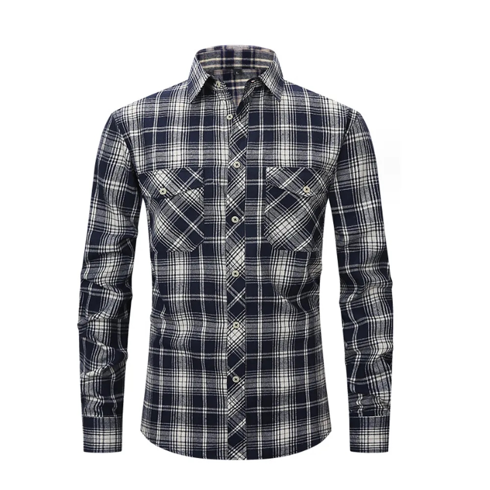 Brushed Plaid Shirt Long Sleeves Double Pockets 5