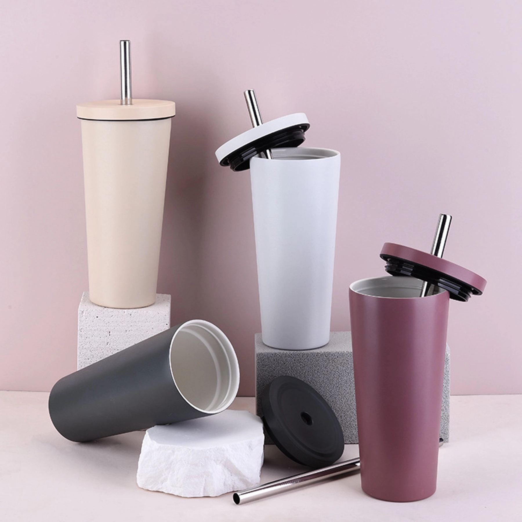 24 Oz. Ceramic Liner Stainless Steel Straw Cup 2