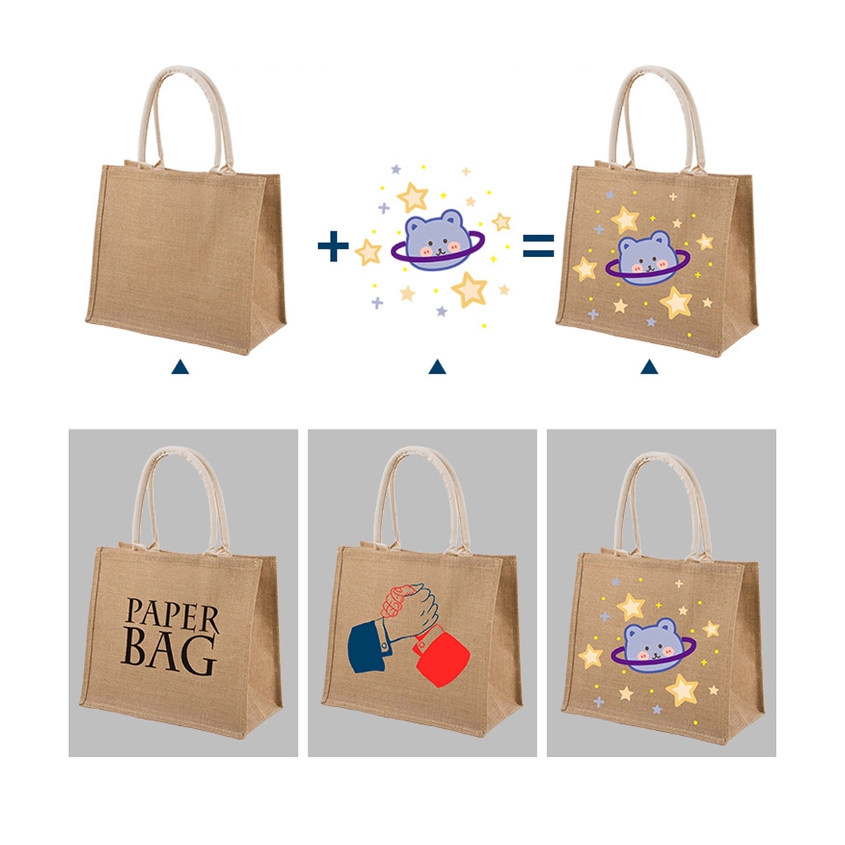 Natural Linen Jute Reusable Tote Bag With Handles 4