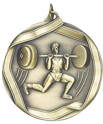 Weightlifter Male Die Cast Medal, 2 1/4" 1