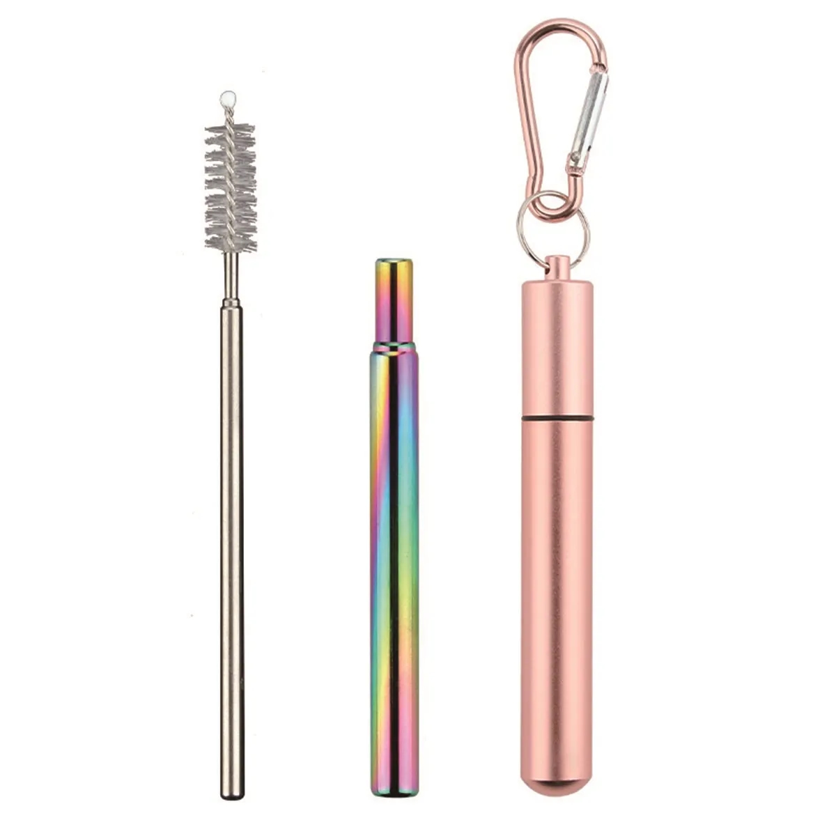 Collapsible Portable Metal Reusable Straws with Clean Brush 5