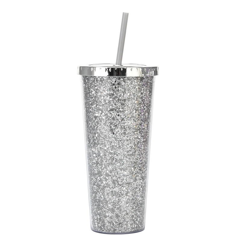 Custom Transparent  AS Plastic Sequin Straw Tumbler 11