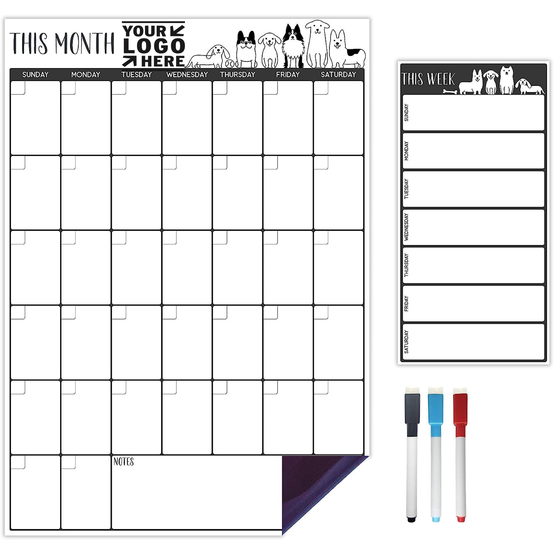 Set of 2 Vertical Magnetic Calendar Dry Erase Board 2