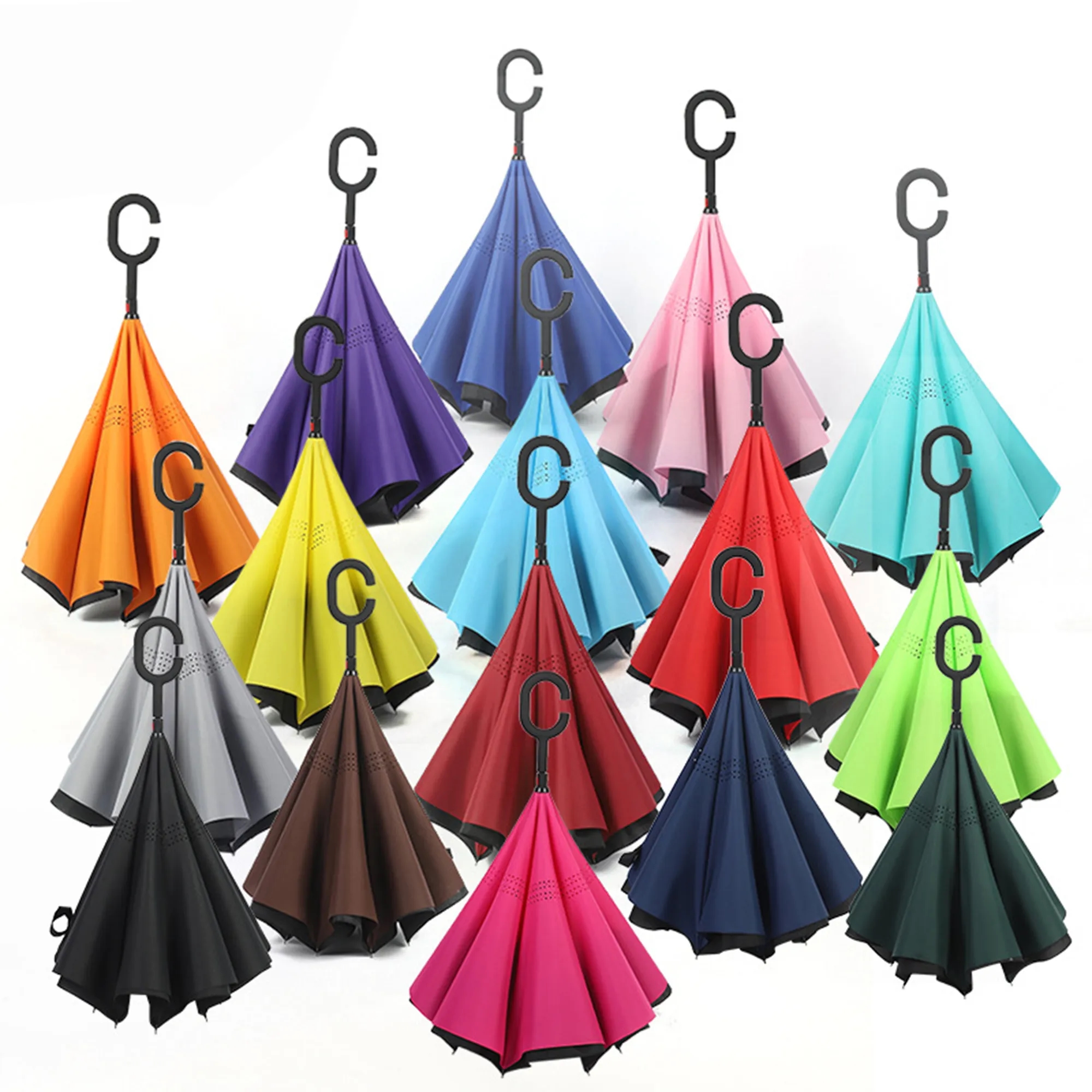 Double Layer C Shape Handle Inverted Reverse Umbrella 3