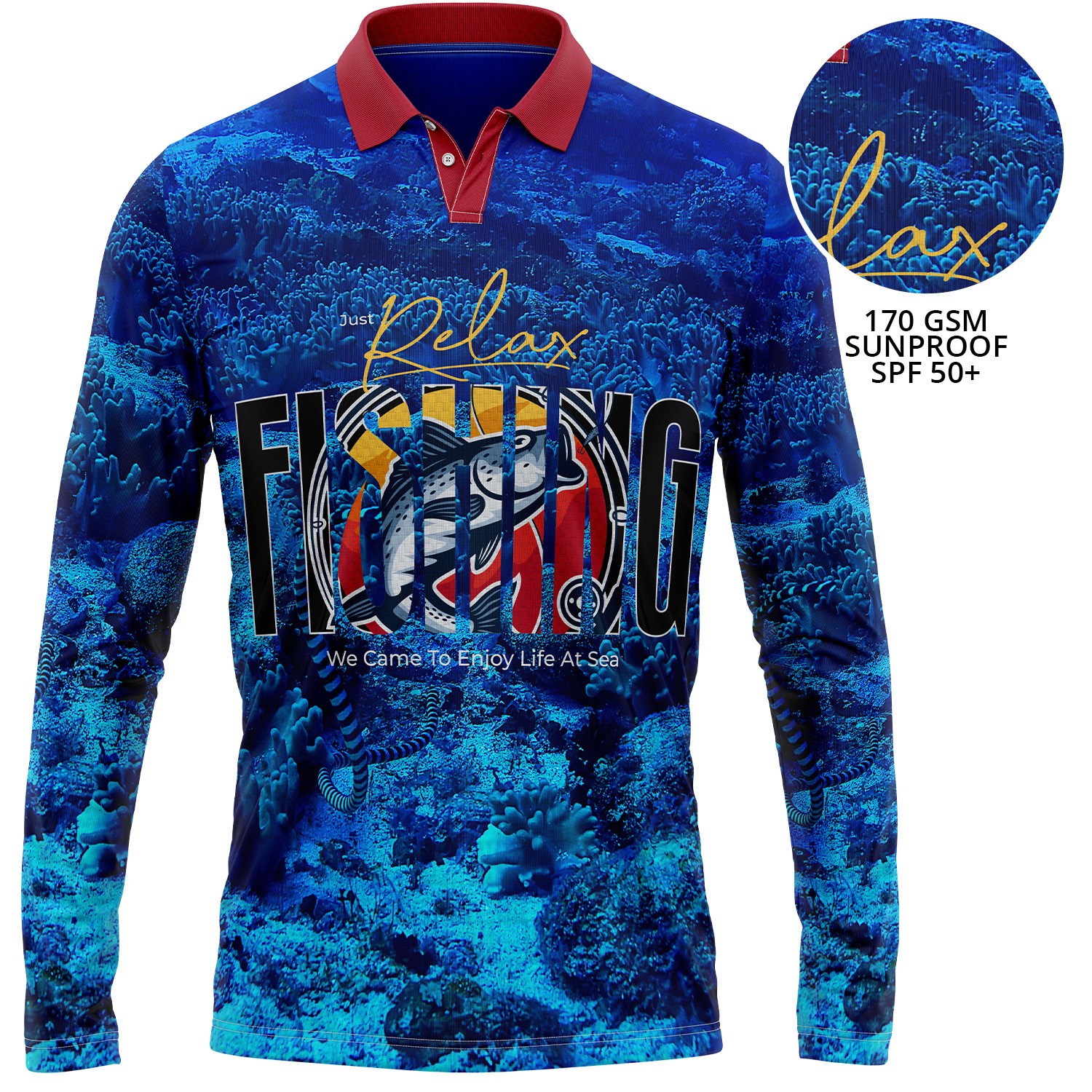 Unisex 170 GSM Sunproof SPF 50+ Fishing Long Sleeve Polo Shirt 1