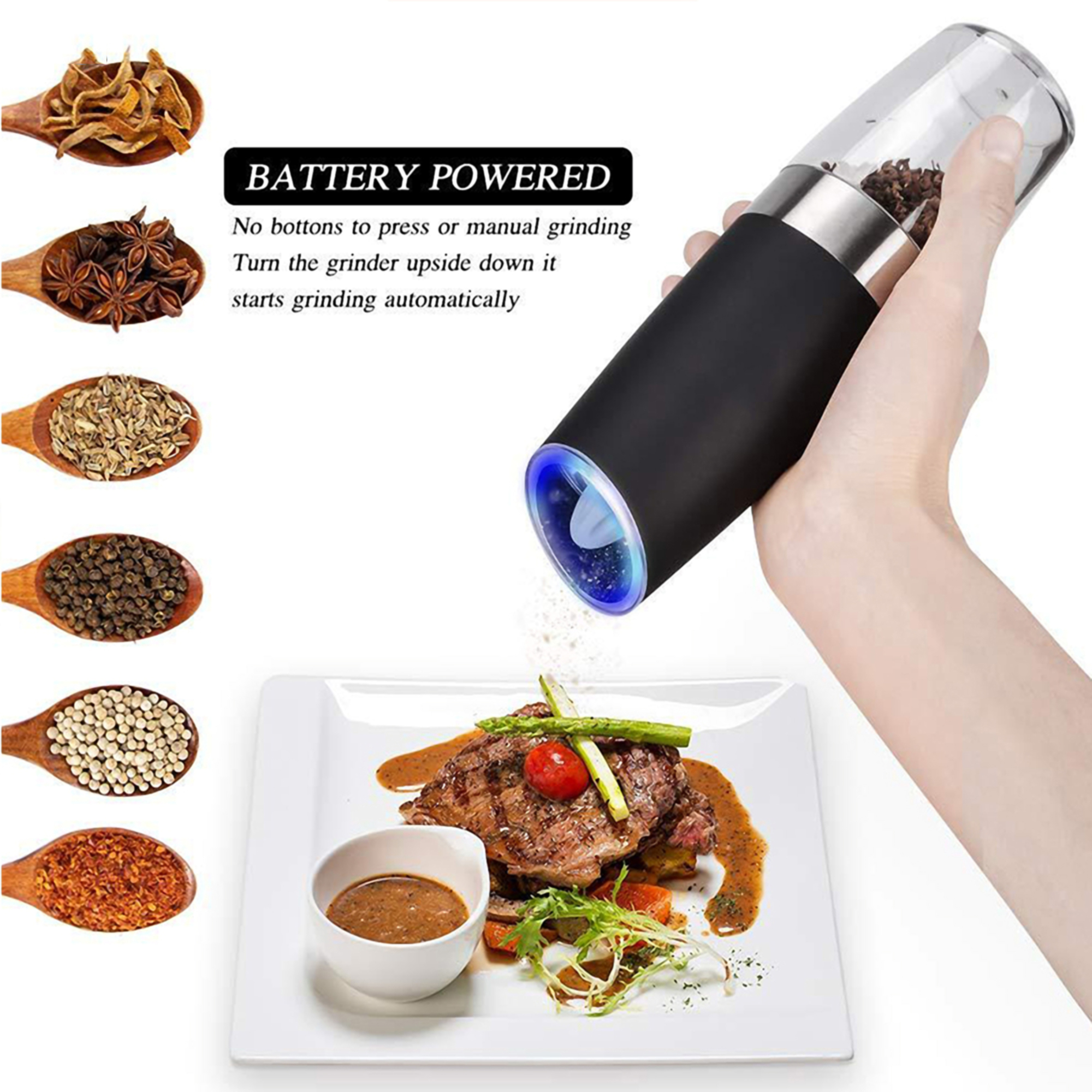 Automatic Gravity Salt and Pepper Grinder Set 6