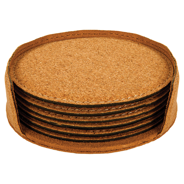 4" Round Cork 6-Coaster Set 3