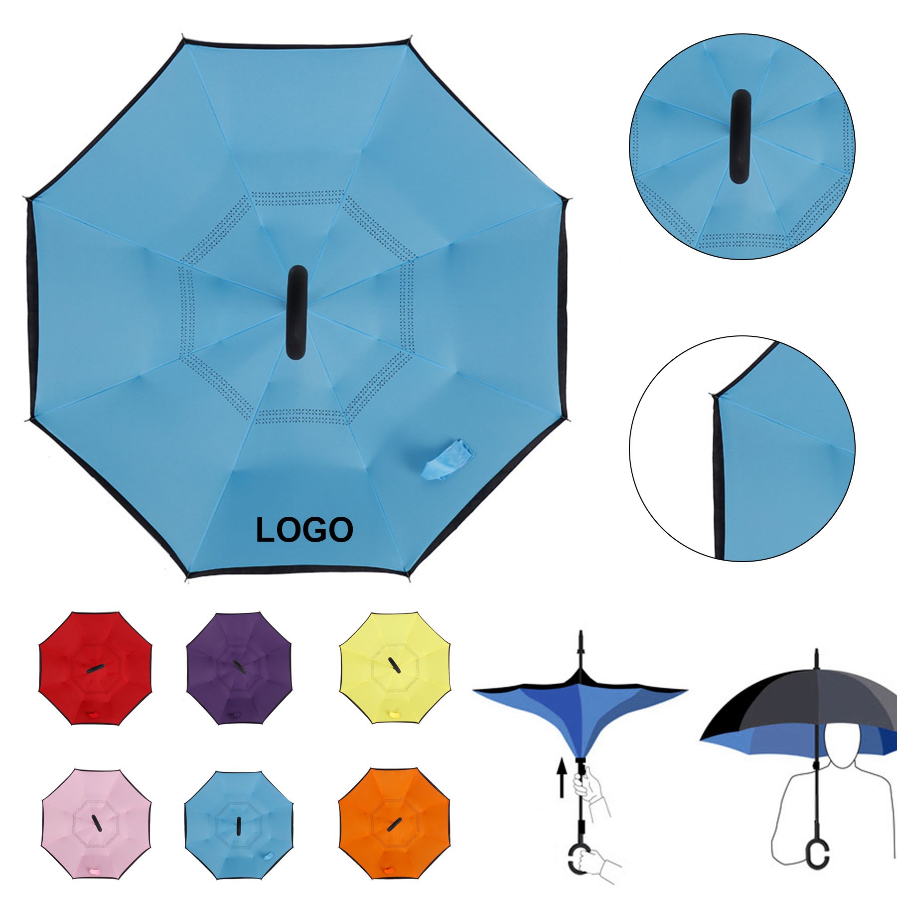 Double Layer Inverted Umbrella with C-Shaped Handle