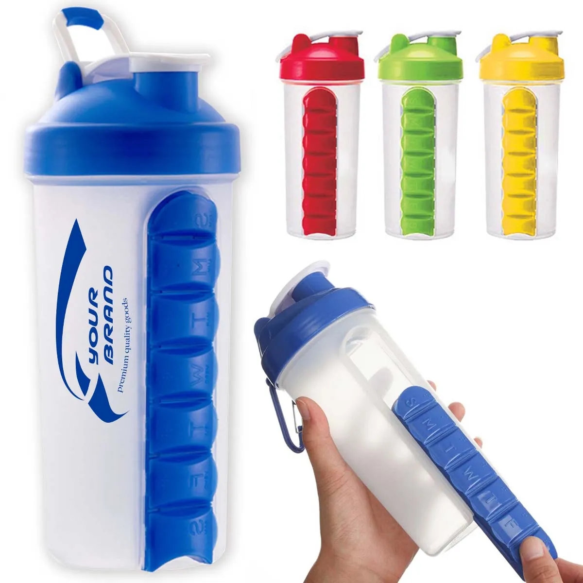 2-in-1 Personal Pill Organizers Shaker Bottle 24 oz. 9