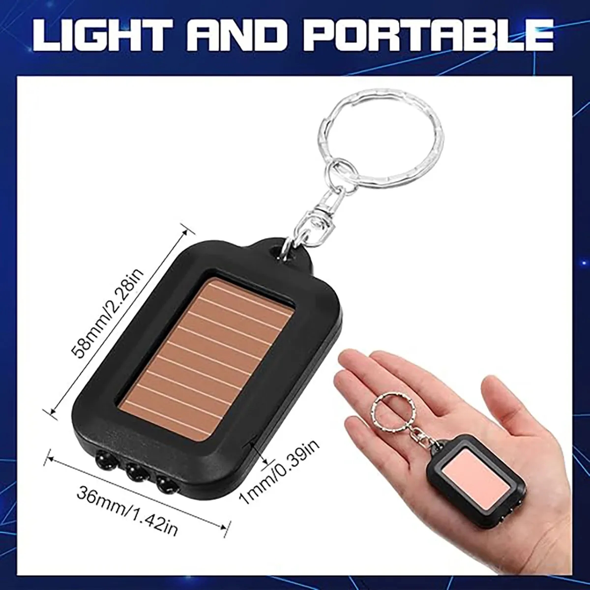 Mini Solar LED Keychain Push Button Switch Flashlight 3
