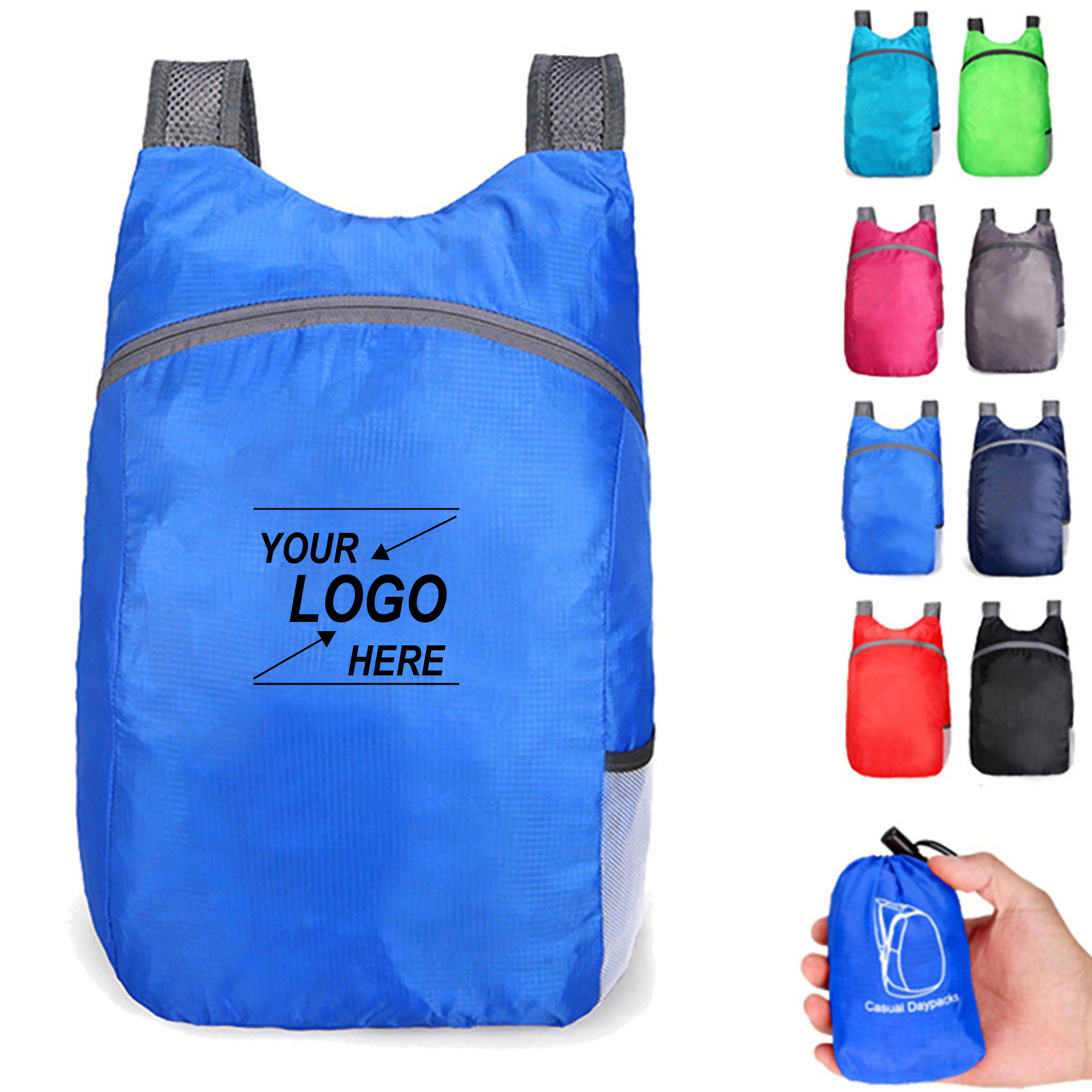 Packable Polyester Backpack with Drawstring Pouch 6