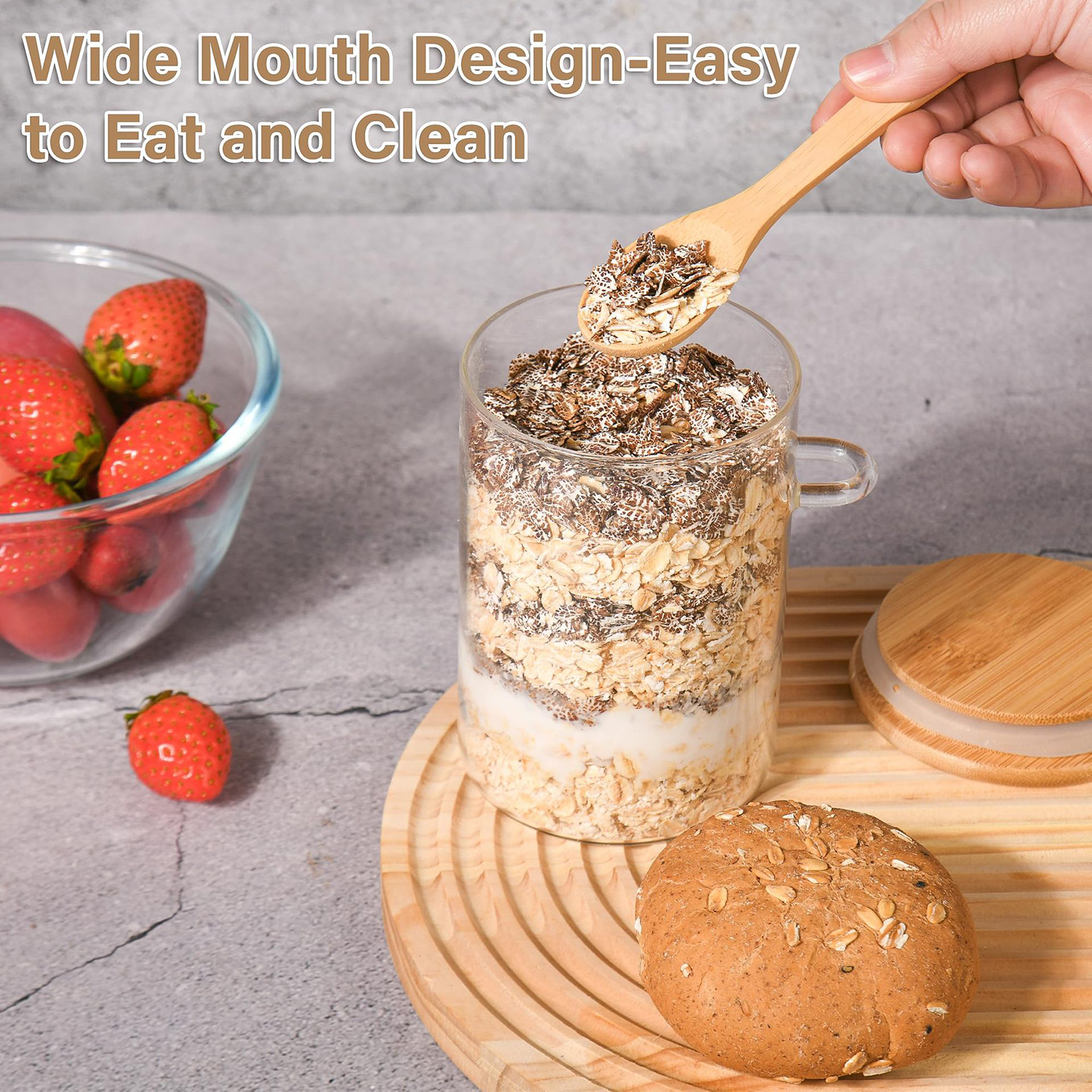 18Oz Overnight Oats Glass Containers w/ Bamboo Lids 5