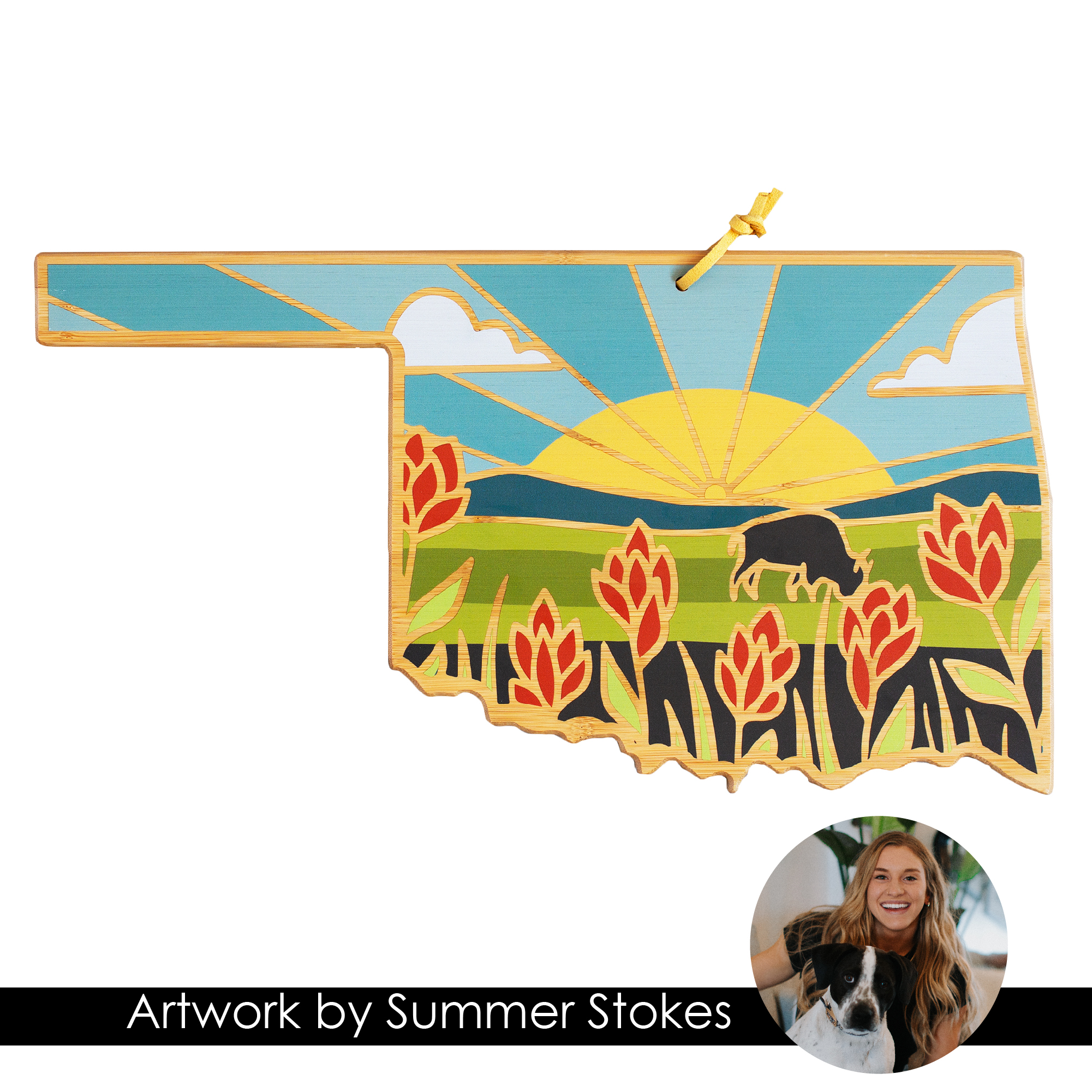 Oklahoma State Shaped Cutting and Serving Board with Artwork by Summer Stokes 4