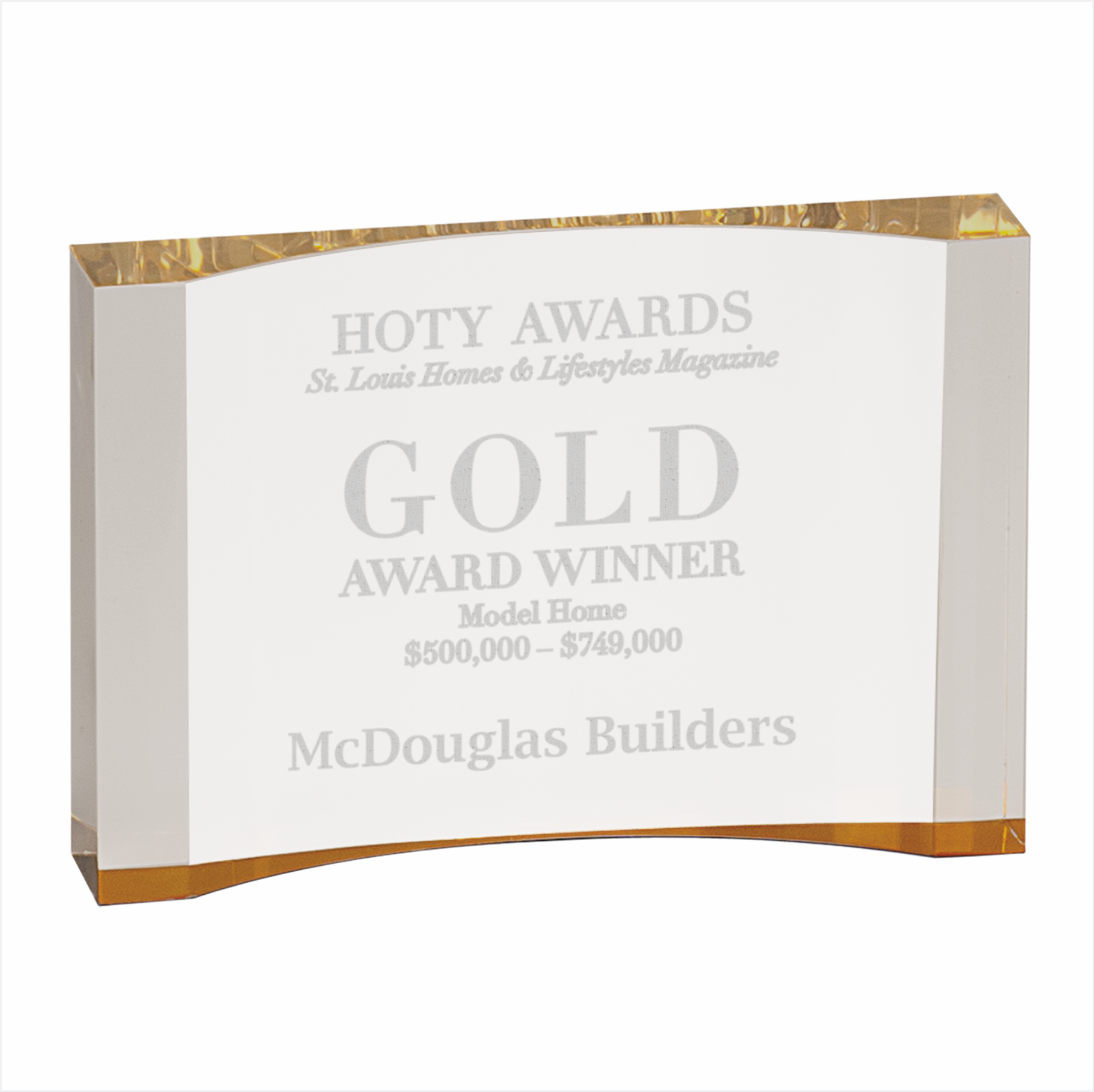 5" x 3 1/2" Gold 1" Thick Acrylic Crescent Award 4