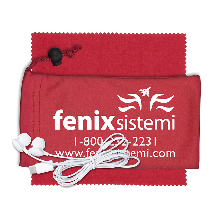 Mobile Tech Earbud Kit with Microfiber Cloth in Microfiber Cinch Pouch 12