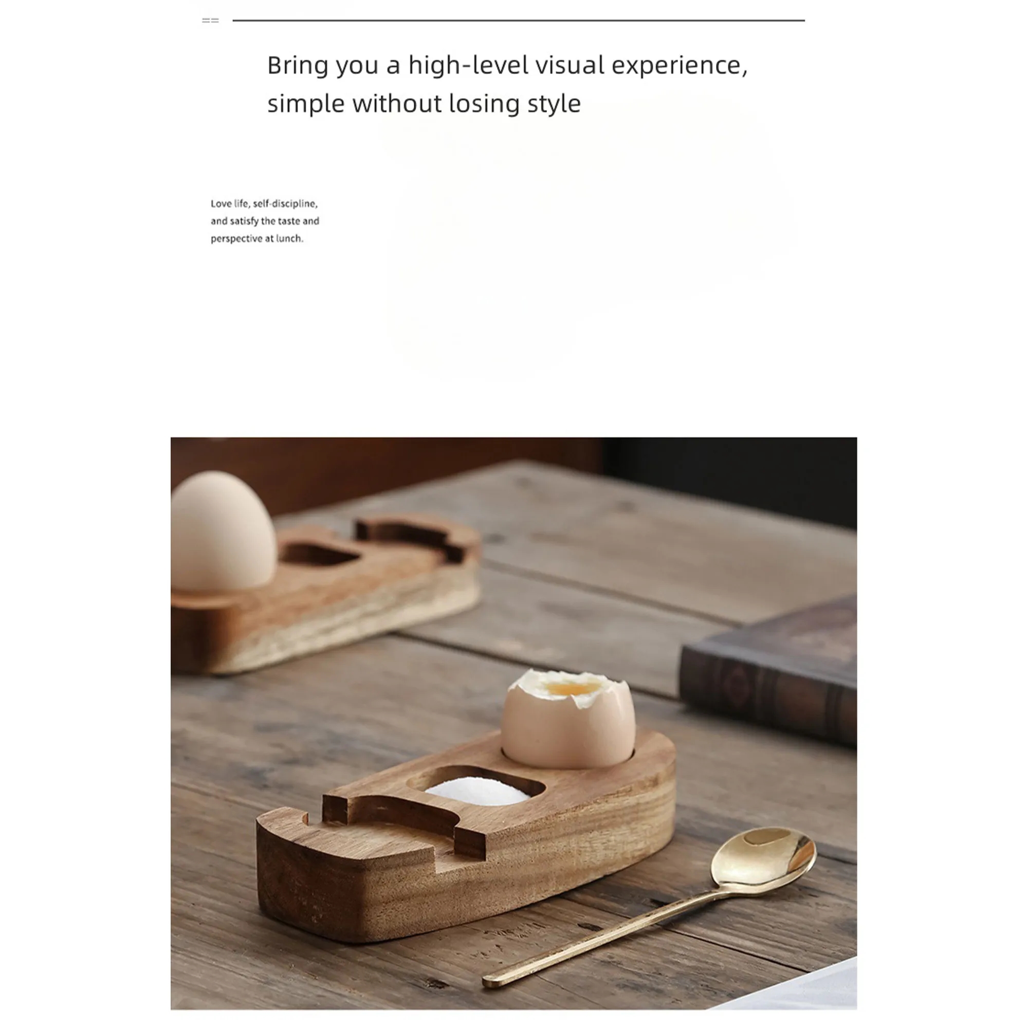 Elegant Wood Egg Tray With Spoon Holder Salt Compartment 5