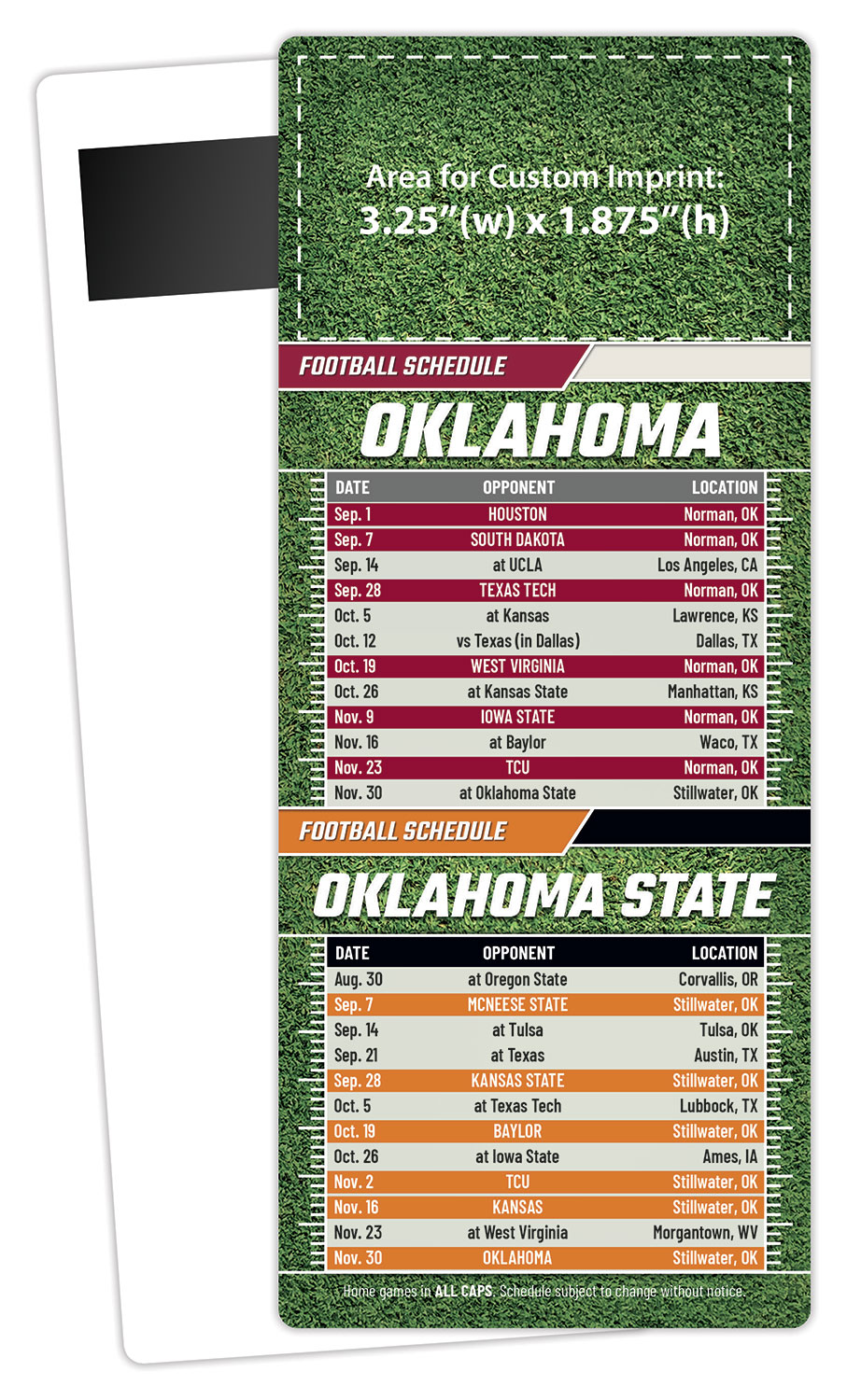 Football Schedule Laminated Card/Postcard with Magnet Strip 3.5x8.5 - 14 pt. 1