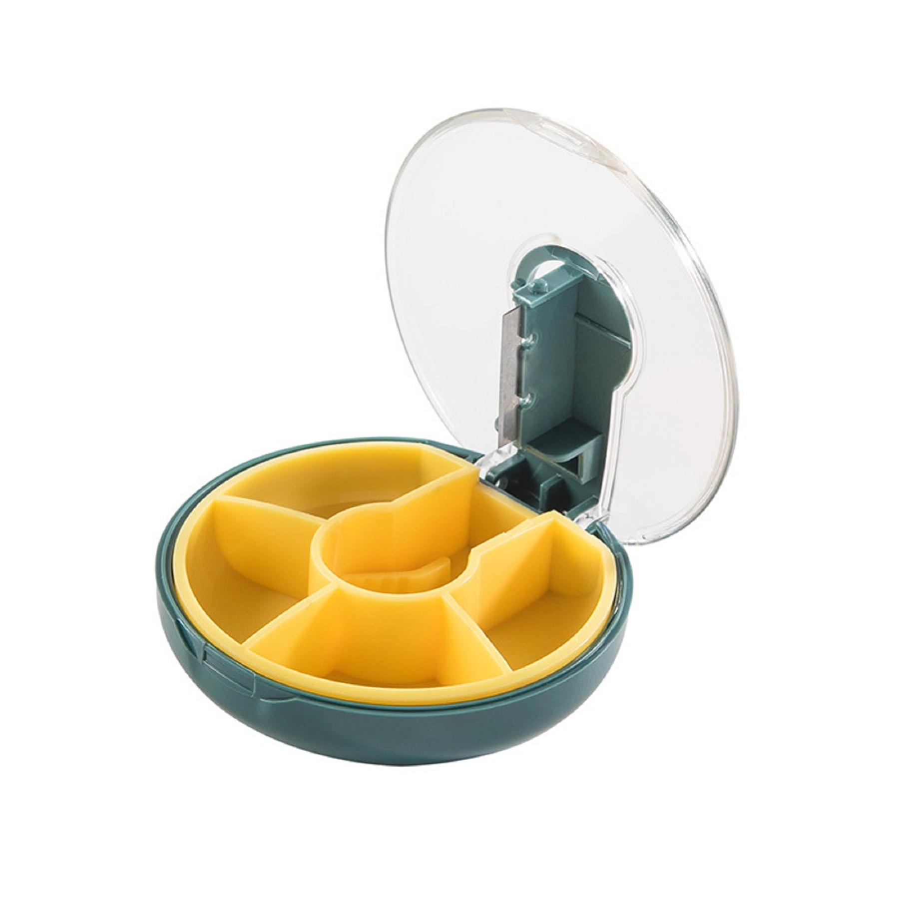Round Four-compartment Pill Box with Cutter 3