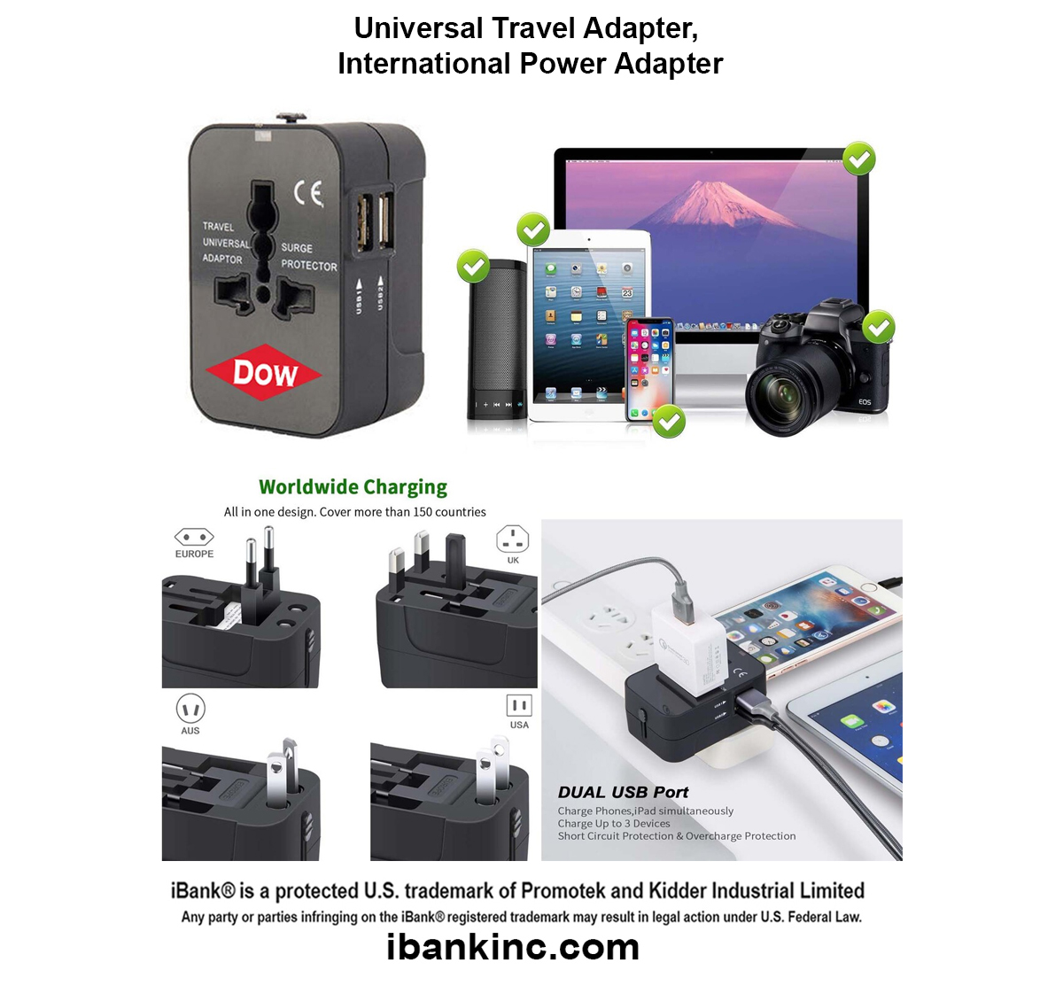 iBank ® Universal Travel Adapter, International Power Adapter 1