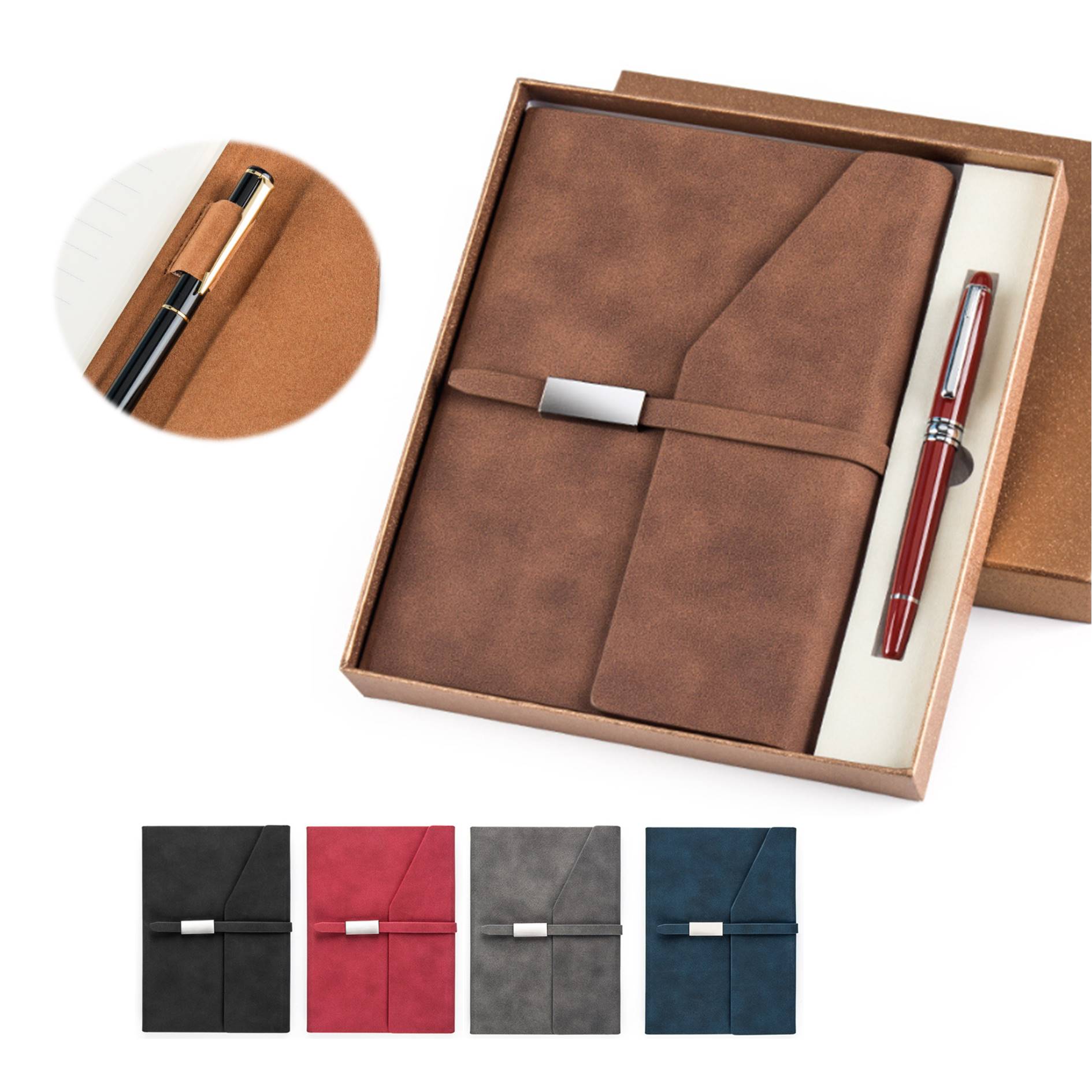 Tri-Fold Leather Journal And Pen Set Gift Box 4