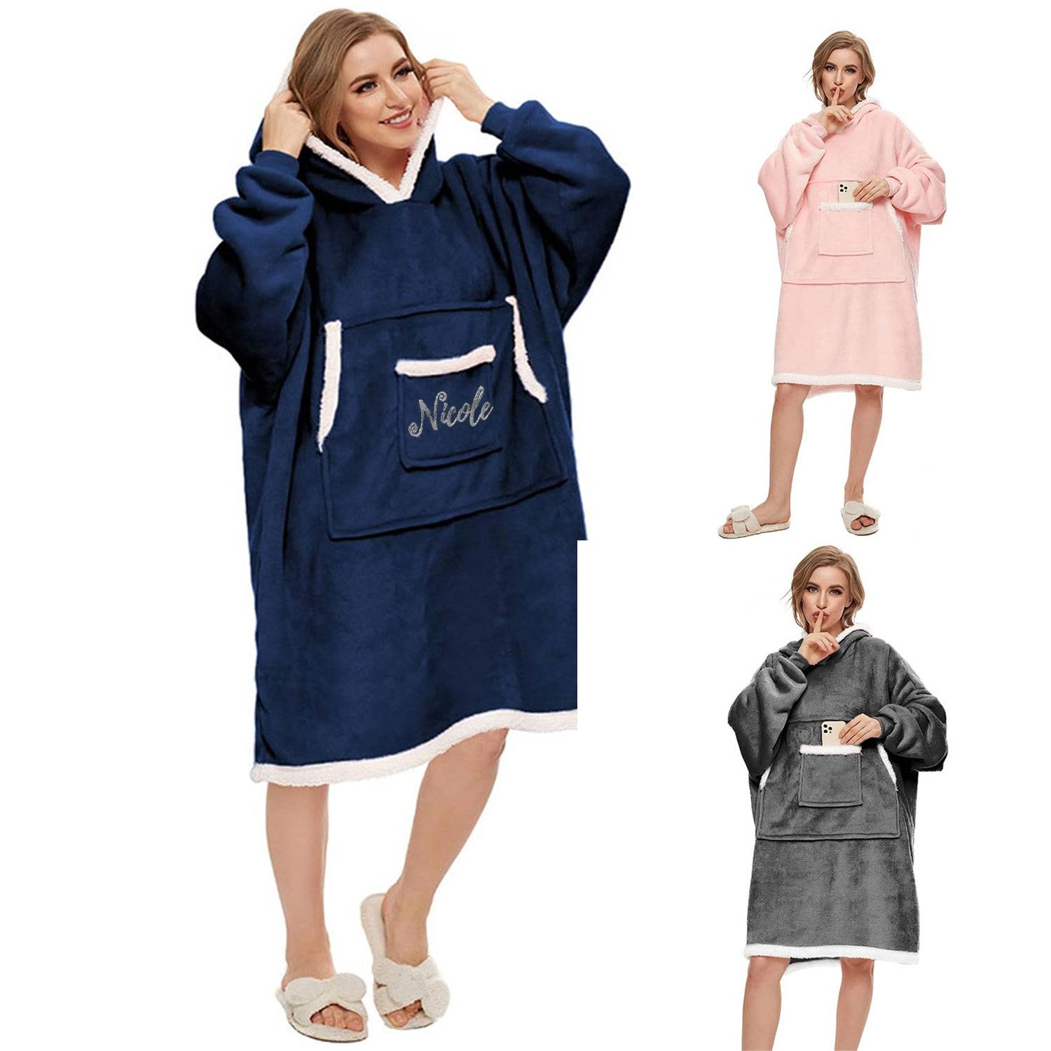 Oversized Microfiber Wearable Blanket, custom hoodie or sweatshirt with logo imprint 9