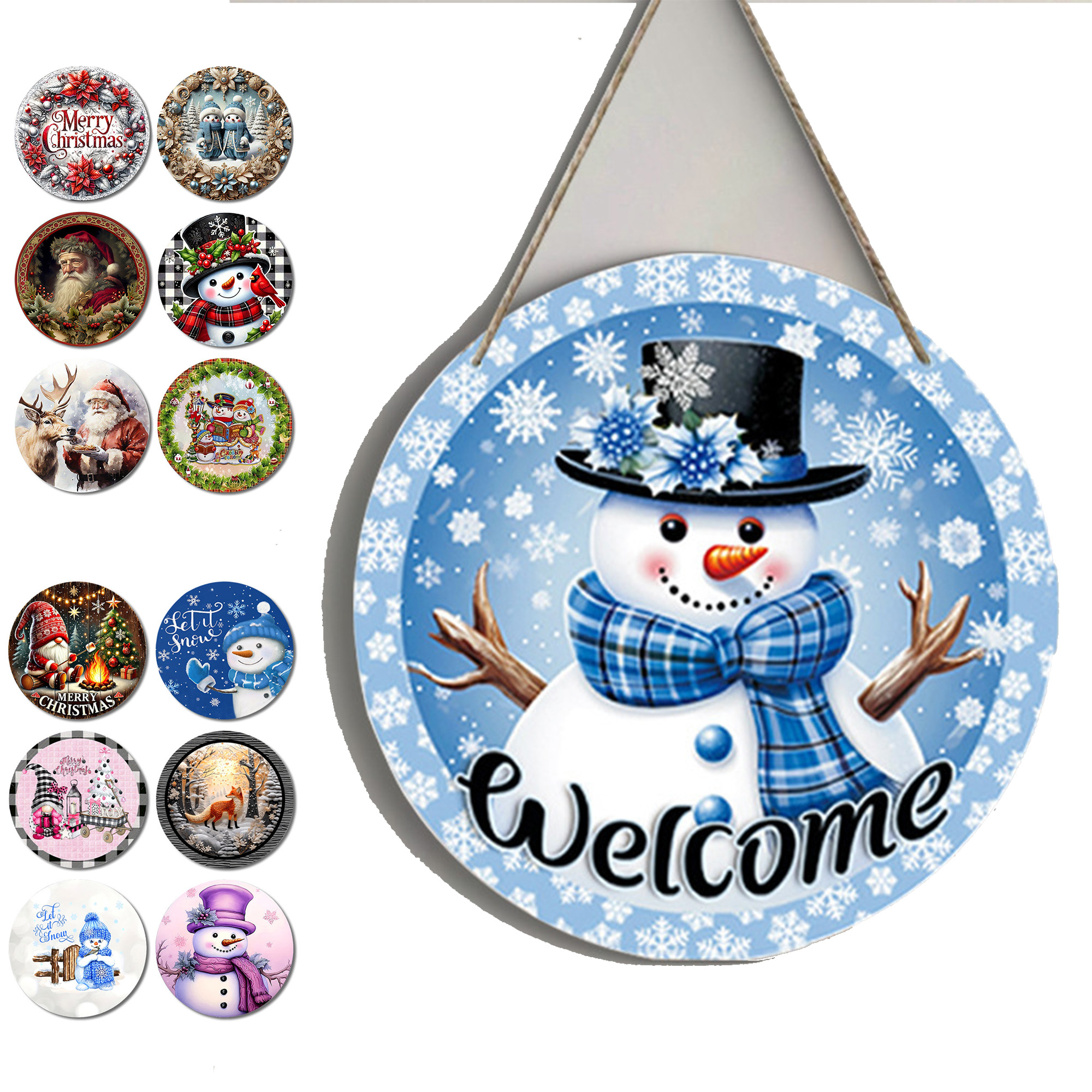 Customizable 11.8in Round Holiday Atmosphere Door Sign With Festive Design For Personalization 2
