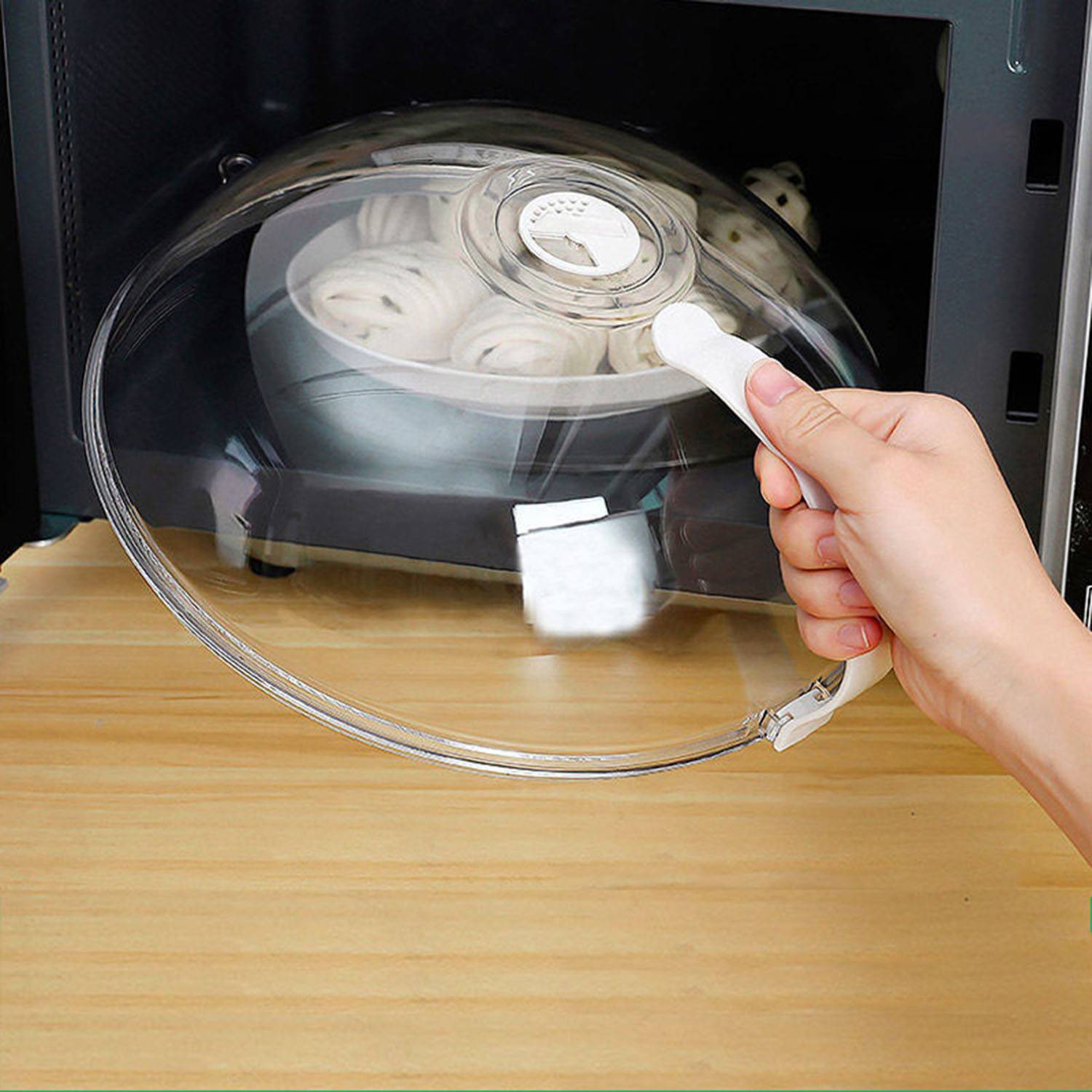 Microwave heated lid oil cover 2