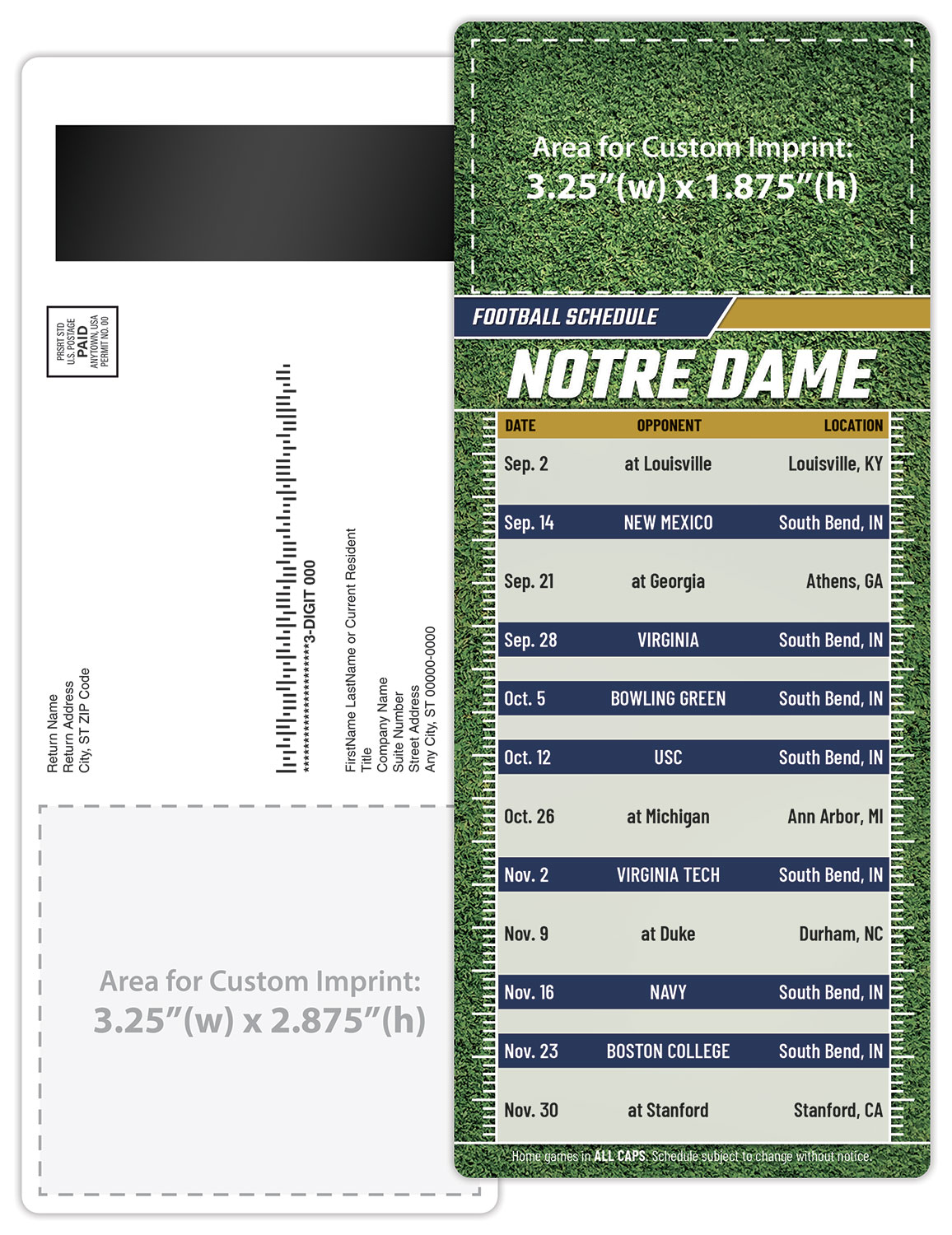 Football Schedule Laminated Card/Postcard with Magnet Strip 3.5x8.5 - 14 pt. 2