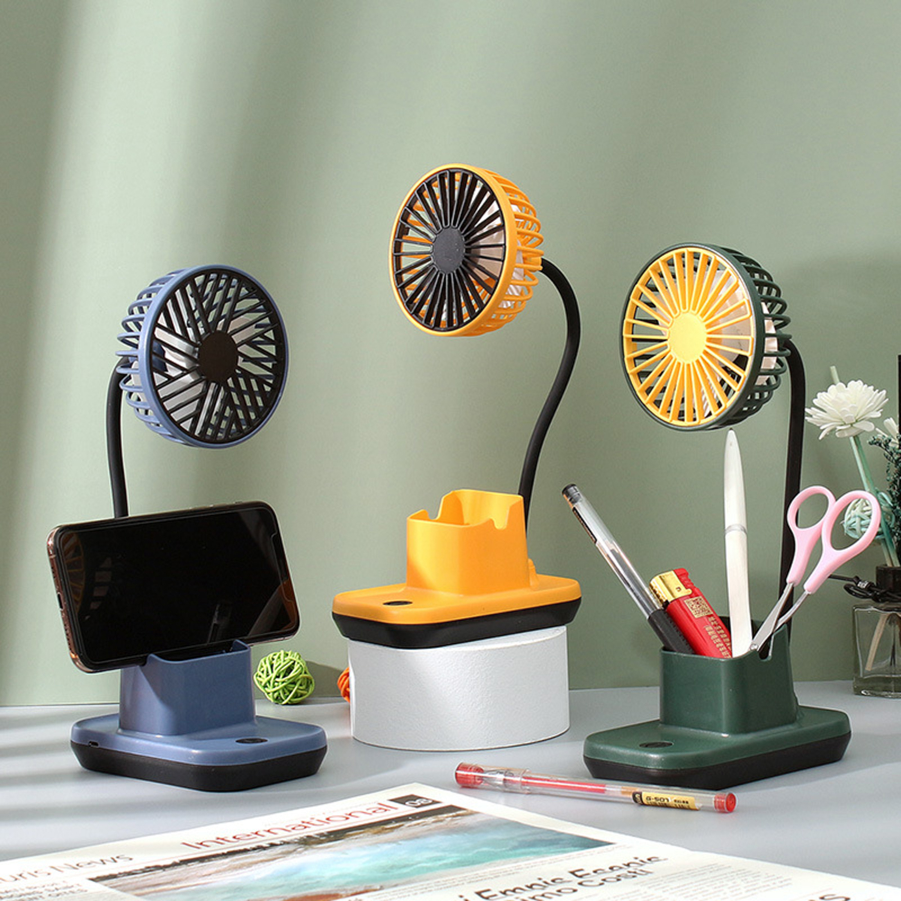 Multifunctional Desktop Pencil Phone Holder Fan 2