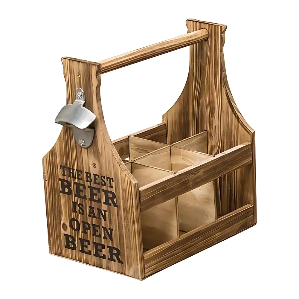 Wood Beer Bottle Caddy with Opener 5